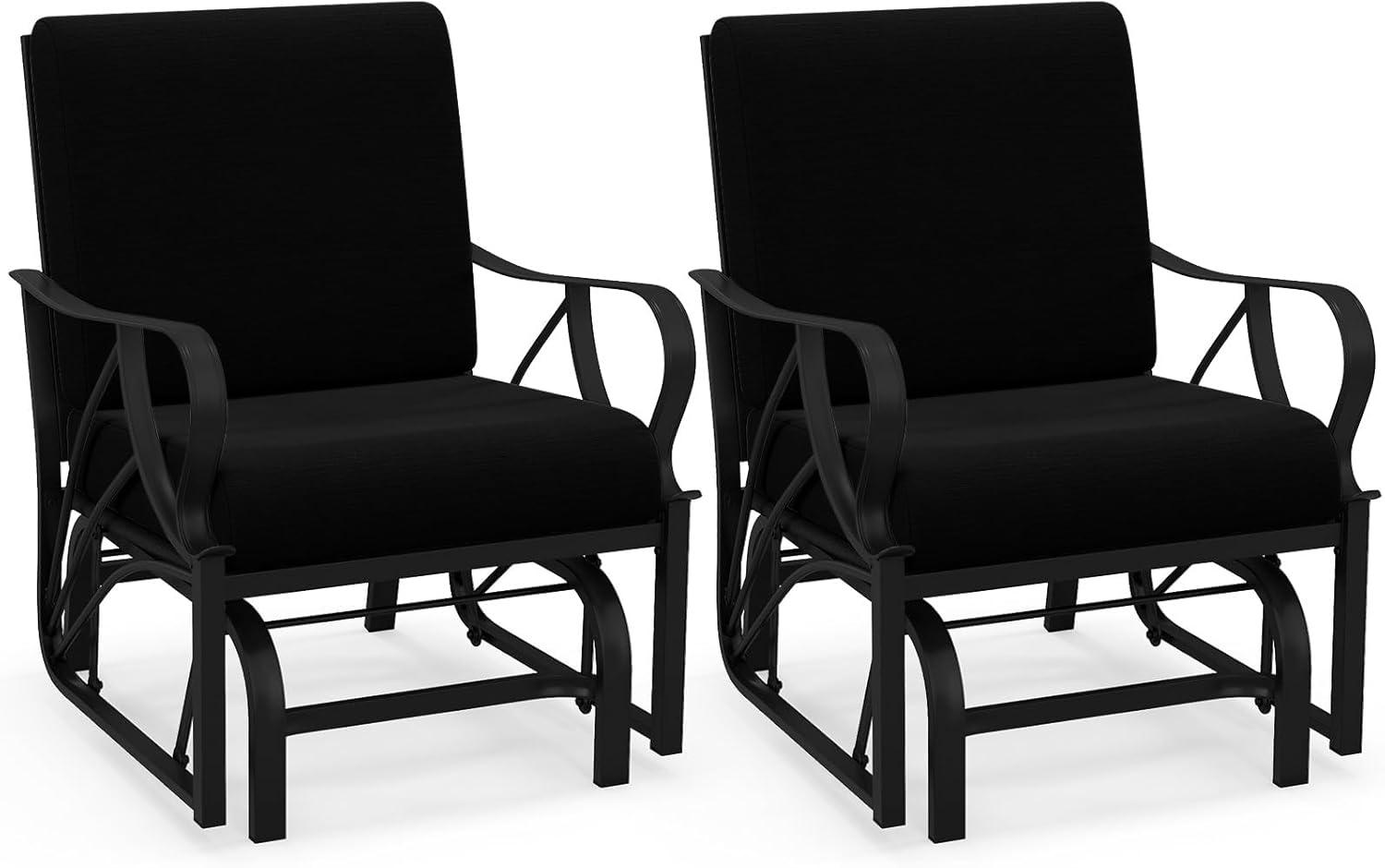 image:imageGiantex 2Pack Outdoor Glider Patio Rocking Chair with Thick Cushion Sturdy Metal Frame Curved Armrest Ergonomic Design SinglePerson Glider Chair for Garden Yard Porch Rocker BlackBlack