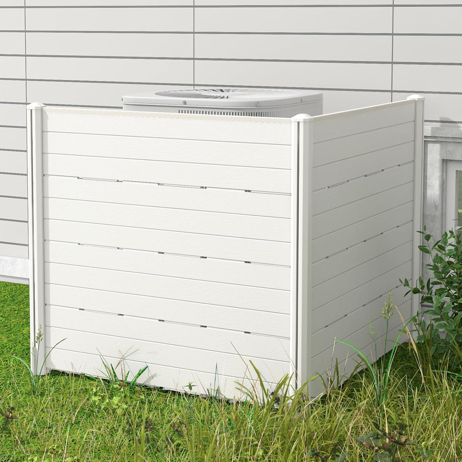 image:imageGiantex 3 Panels Air Conditioner Fence 48W x 36H Outdoor Privacy Screen with Metal Stakes NoDig Decorative Trash Can Enclosure PP Freestanding Fences for Garden Lawn AC Unit Pool Pump WhiteWhite