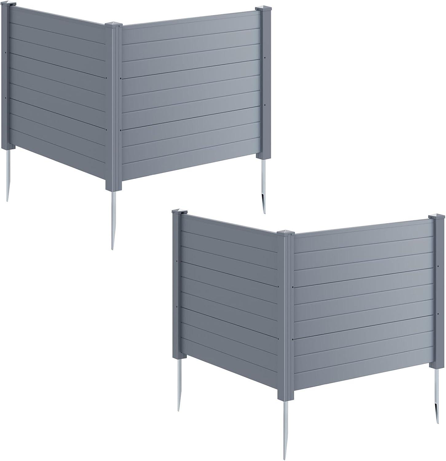 image:imageGiantex 3 Panels Air Conditioner Fence 48W x 36H Outdoor Privacy Screen with Metal Stakes NoDig Decorative Trash Can Enclosure PP Freestanding Fences for Garden Lawn AC Unit Pool Pump WhiteGray