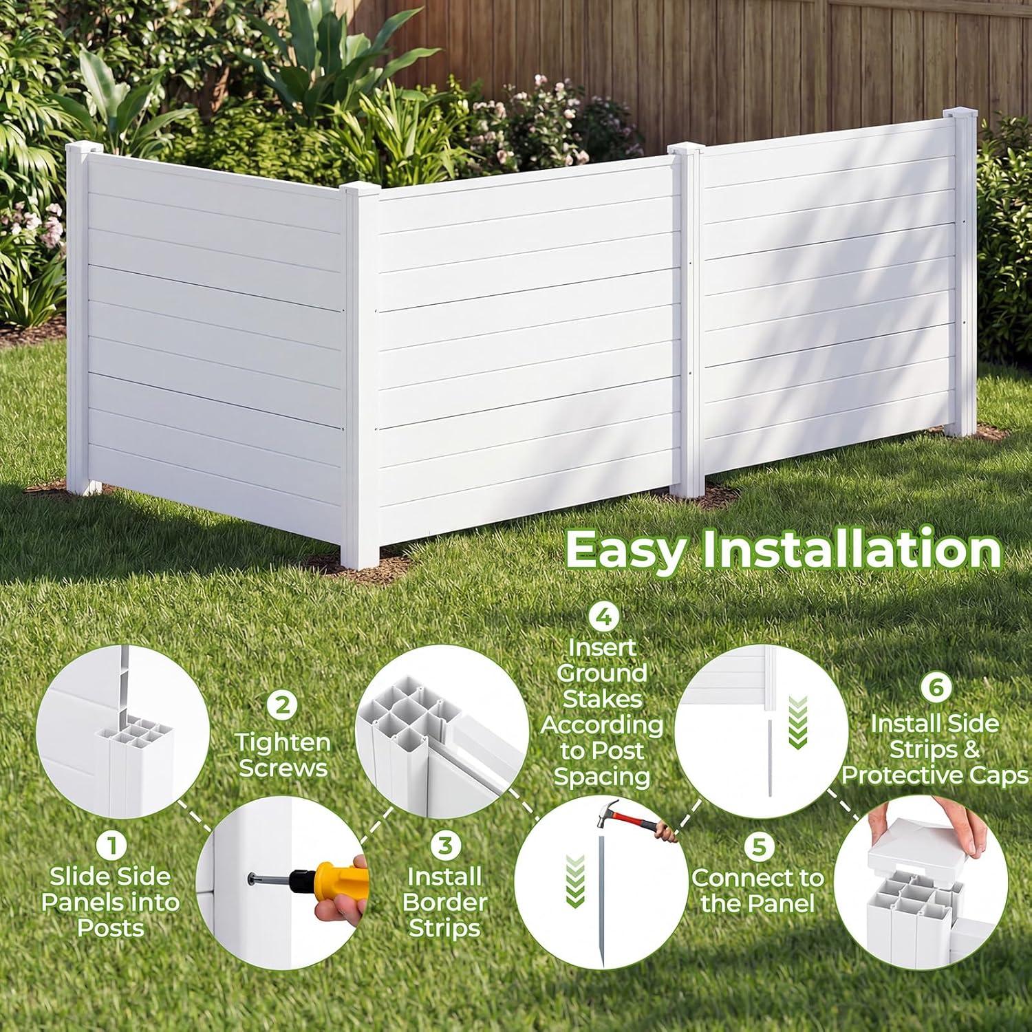 image:imageGiantex 3 Panels Air Conditioner Fence 48W x 36H Outdoor Privacy Screen with Metal Stakes NoDig Decorative Trash Can Enclosure PP Freestanding Fences for Garden Lawn AC Unit Pool Pump WhiteWhite