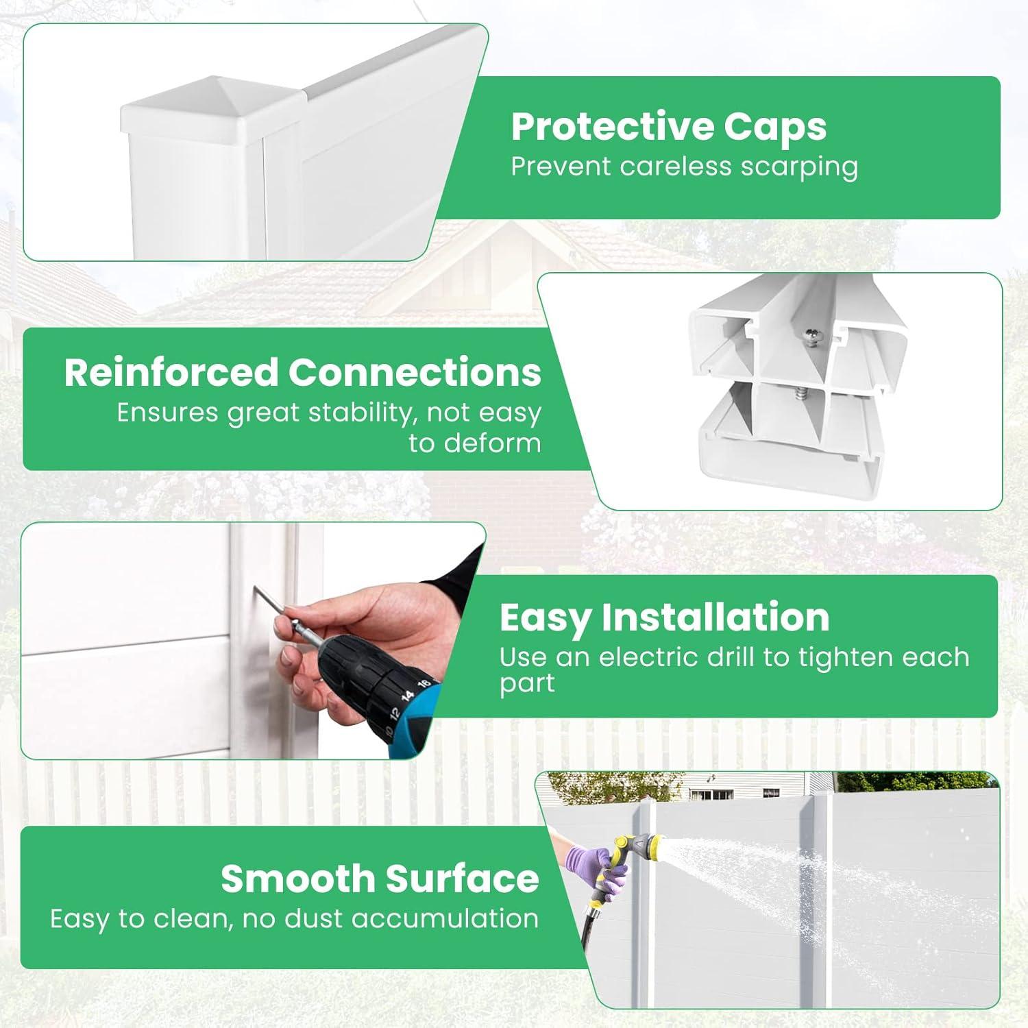 image:imageGiantex 3 Panels Air Conditioner Fence 48W x 36H Outdoor Privacy Screen with Metal Stakes NoDig Decorative Trash Can Enclosure PP Freestanding Fences for Garden Lawn AC Unit Pool Pump WhiteWhite