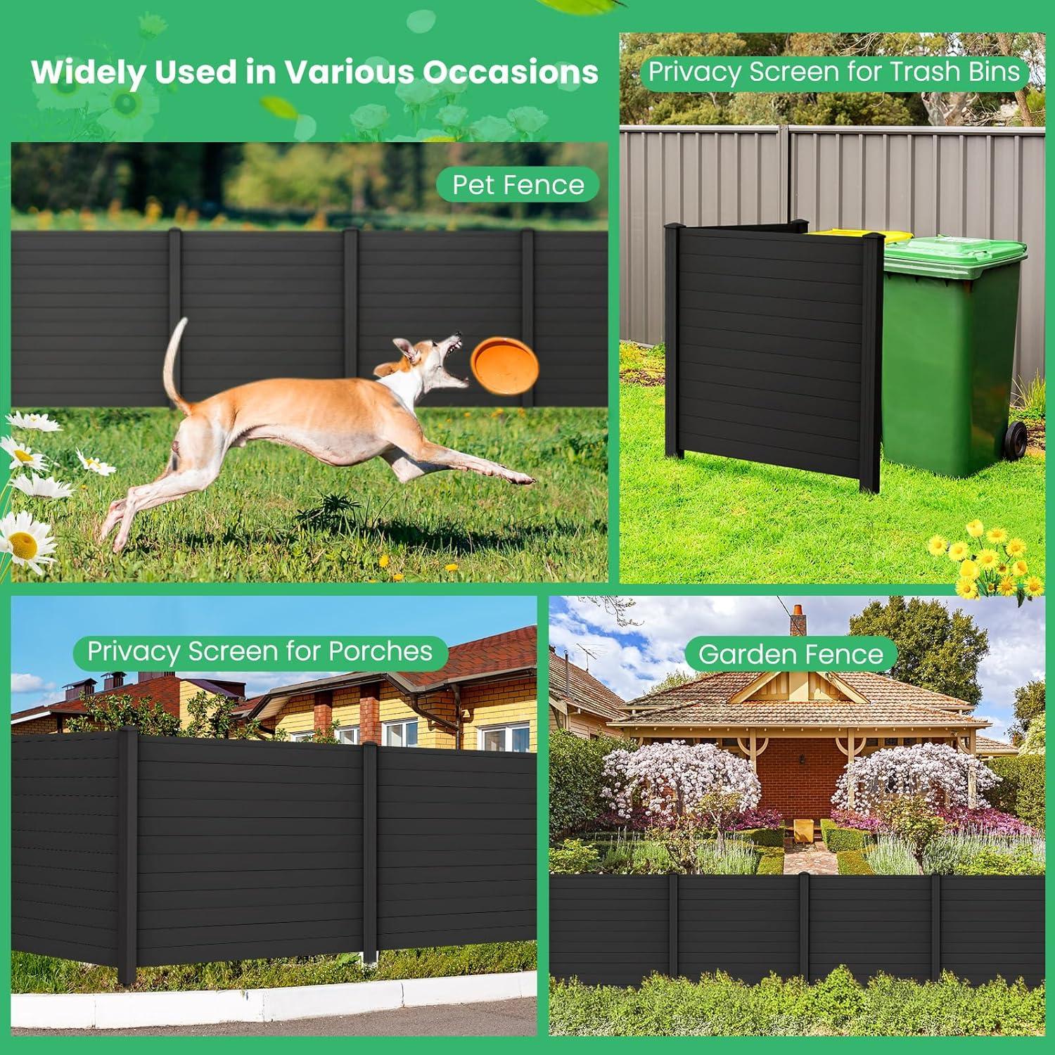image:imageGiantex 3 Panels Air Conditioner Fence 48W x 36H Outdoor Privacy Screen with Metal Stakes NoDig Decorative Trash Can Enclosure PP Freestanding Fences for Garden Lawn AC Unit Pool Pump WhiteBlack