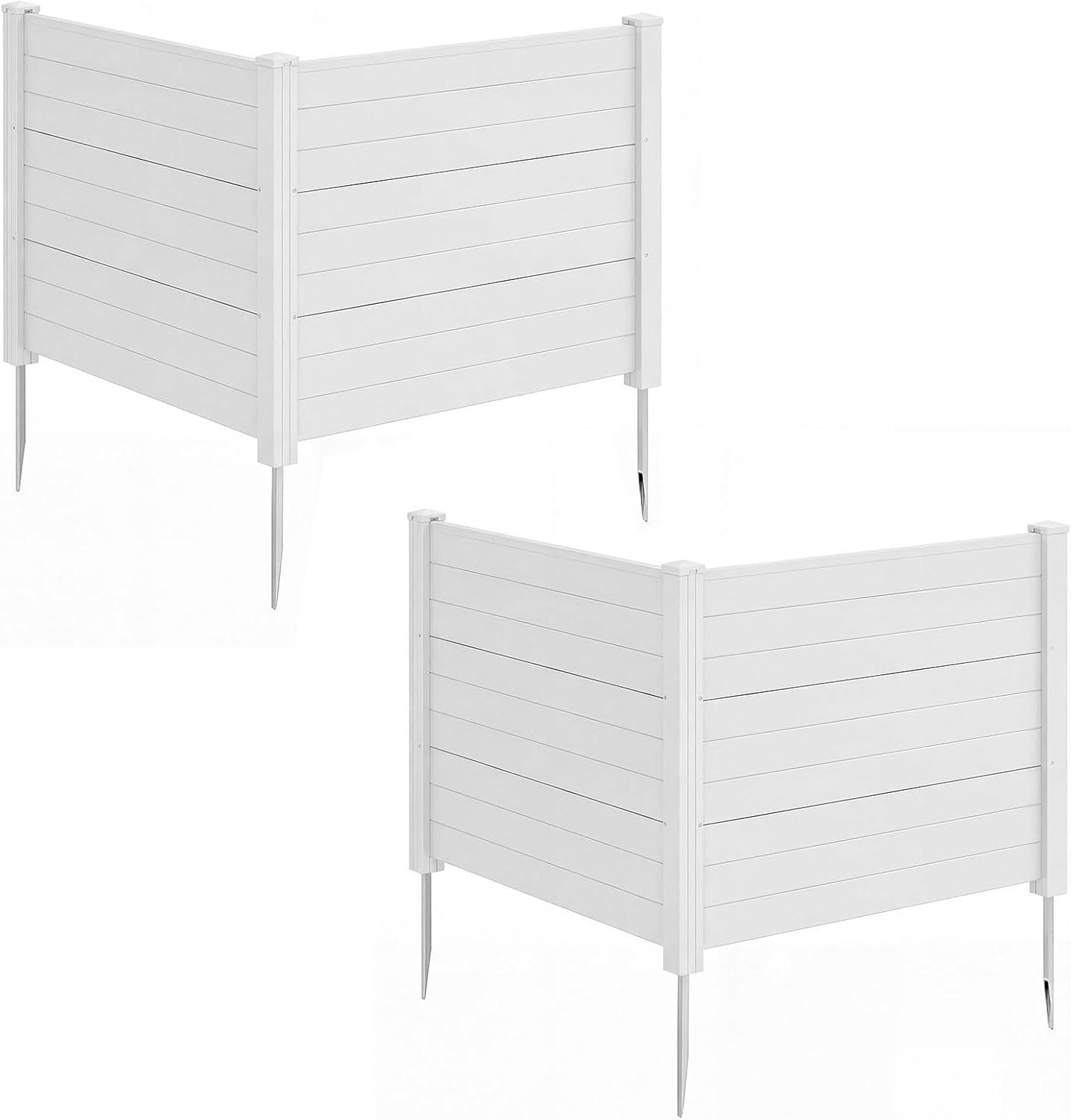 image:imageGiantex 3 Panels Air Conditioner Fence 48W x 36H Outdoor Privacy Screen with Metal Stakes NoDig Decorative Trash Can Enclosure PP Freestanding Fences for Garden Lawn AC Unit Pool Pump WhiteWhite