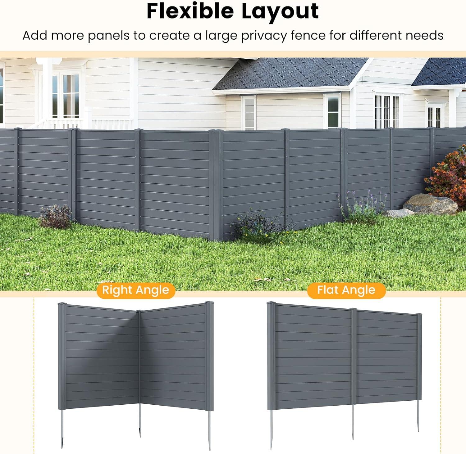 image:imageGiantex 3 Panels Air Conditioner Fence 48W x 36H Outdoor Privacy Screen with Metal Stakes NoDig Decorative Trash Can Enclosure PP Freestanding Fences for Garden Lawn AC Unit Pool Pump WhiteGray