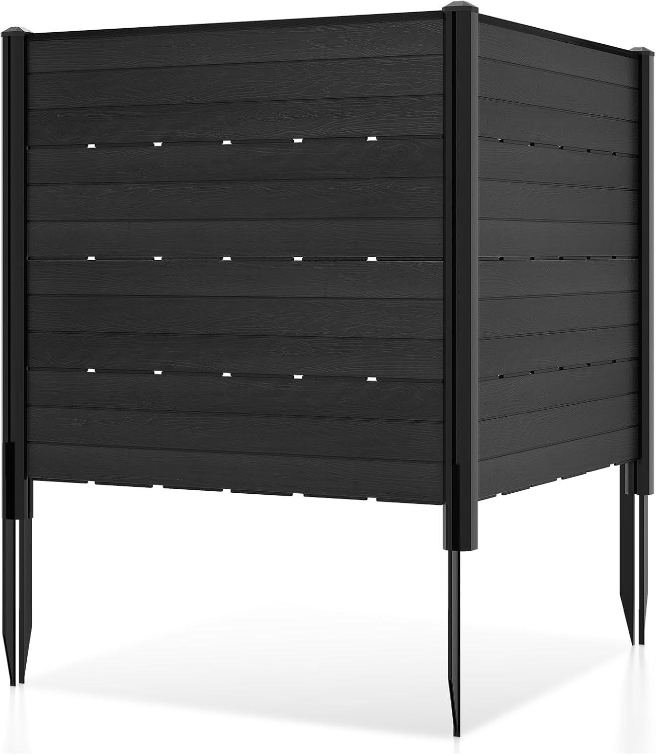 image:imageGiantex 3 Panels Air Conditioner Fence 48W x 36H Outdoor Privacy Screen with Metal Stakes NoDig Decorative Trash Can Enclosure PP Freestanding Fences for Garden Lawn AC Unit Pool Pump WhiteBlack