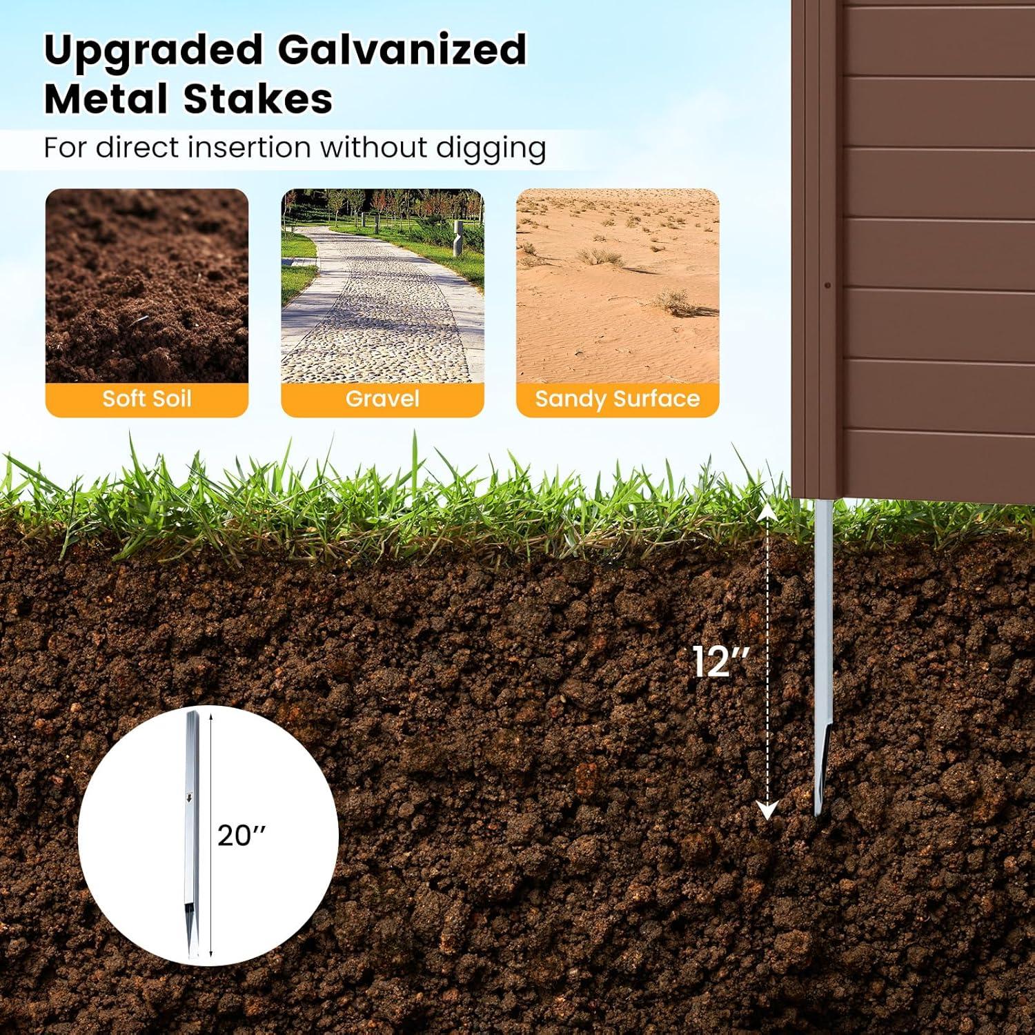 image:imageGiantex 3 Panels Air Conditioner Fence 48W x 36H Outdoor Privacy Screen with Metal Stakes NoDig Decorative Trash Can Enclosure PP Freestanding Fences for Garden Lawn AC Unit Pool Pump WhiteBrown