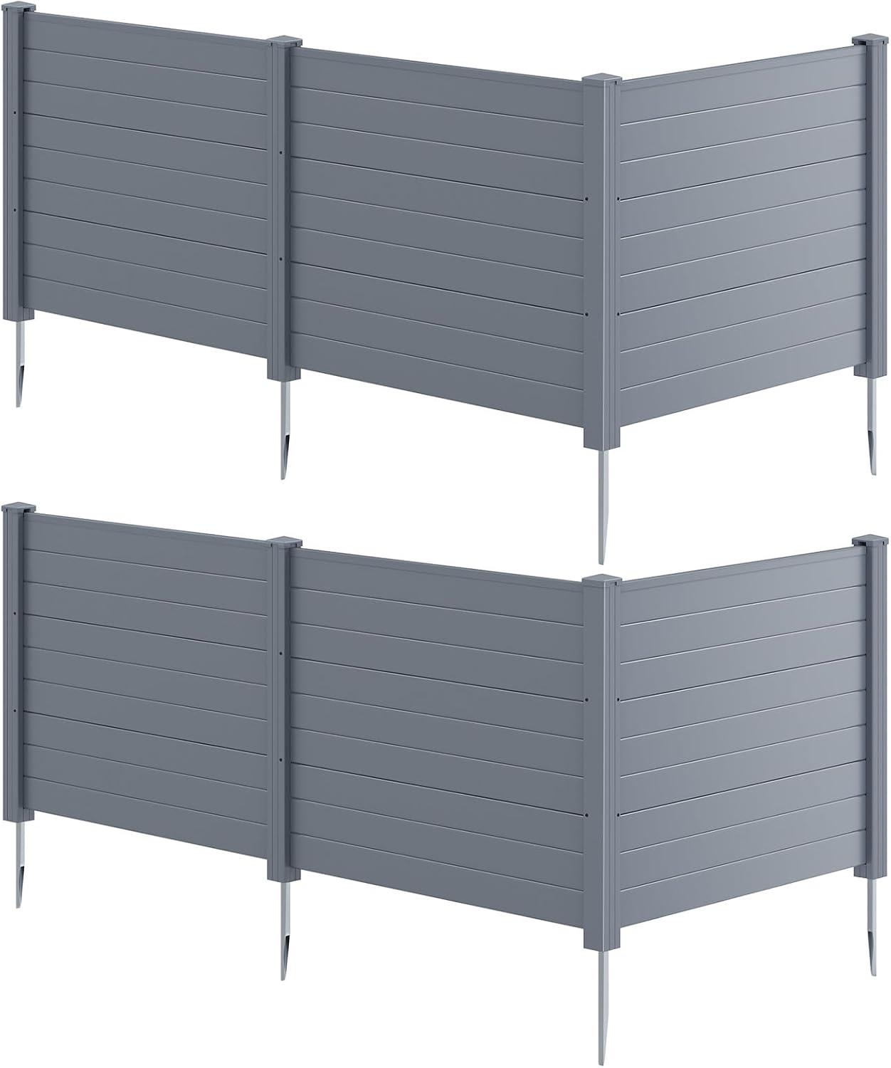 image:imageGiantex 3 Panels Air Conditioner Fence 48W x 36H Outdoor Privacy Screen with Metal Stakes NoDig Decorative Trash Can Enclosure PP Freestanding Fences for Garden Lawn AC Unit Pool Pump WhiteGray
