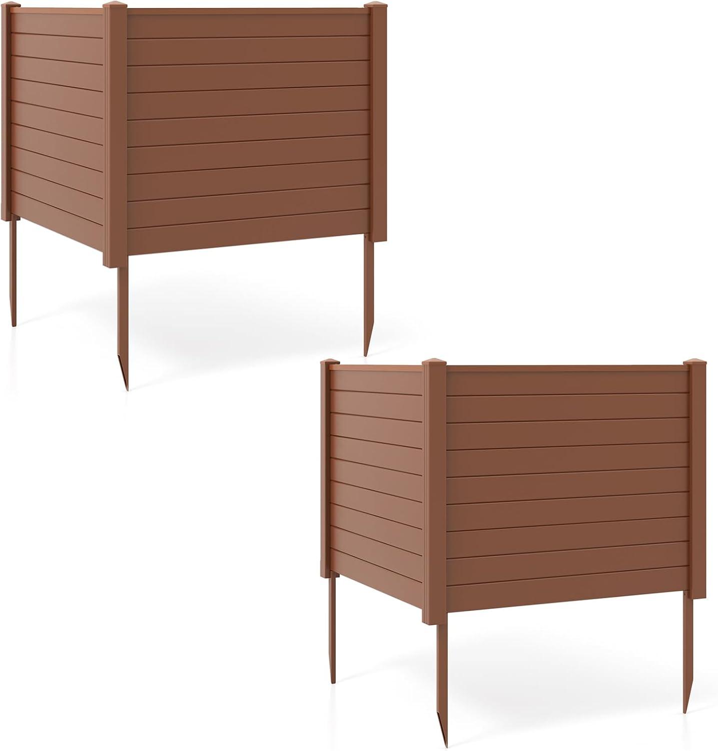image:imageGiantex 3 Panels Air Conditioner Fence 48W x 36H Outdoor Privacy Screen with Metal Stakes NoDig Decorative Trash Can Enclosure PP Freestanding Fences for Garden Lawn AC Unit Pool Pump WhiteBrown