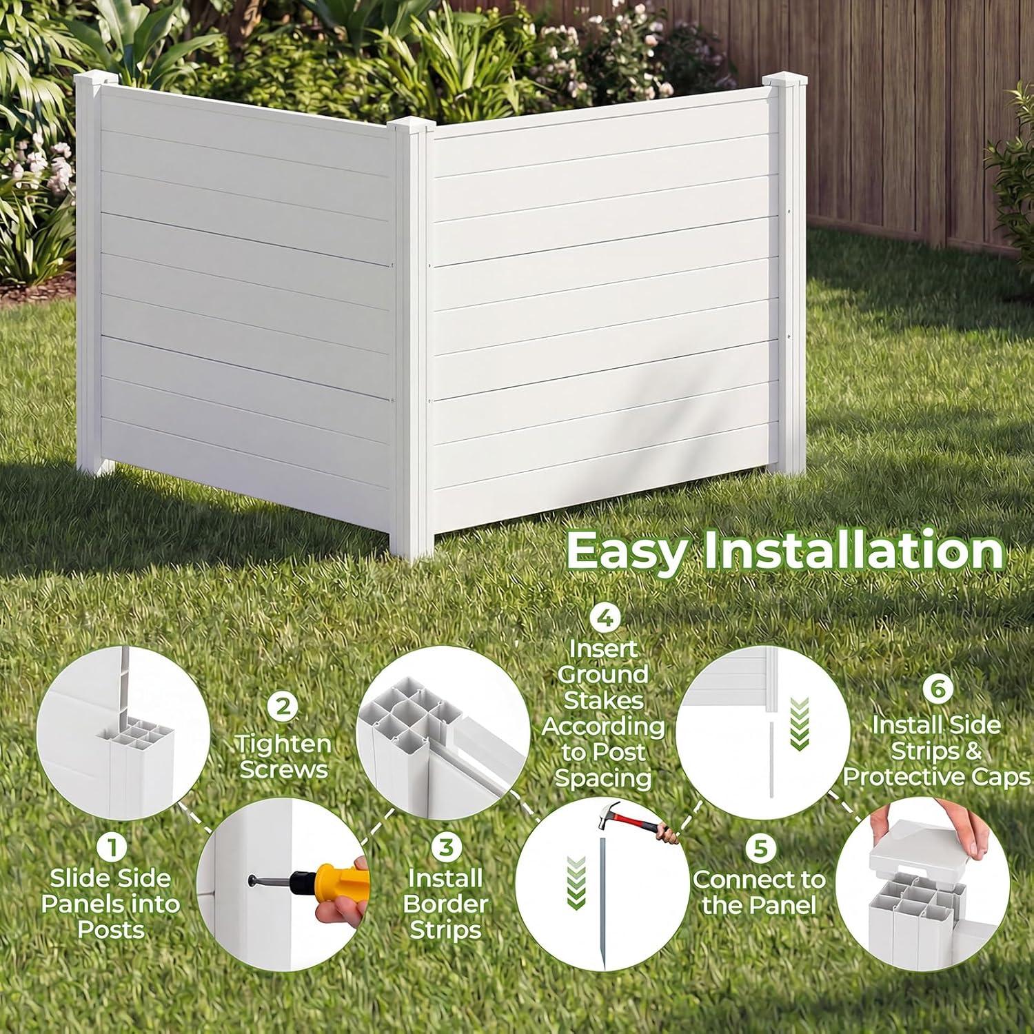 image:imageGiantex 3 Panels Air Conditioner Fence 48W x 36H Outdoor Privacy Screen with Metal Stakes NoDig Decorative Trash Can Enclosure PP Freestanding Fences for Garden Lawn AC Unit Pool Pump WhiteWhite