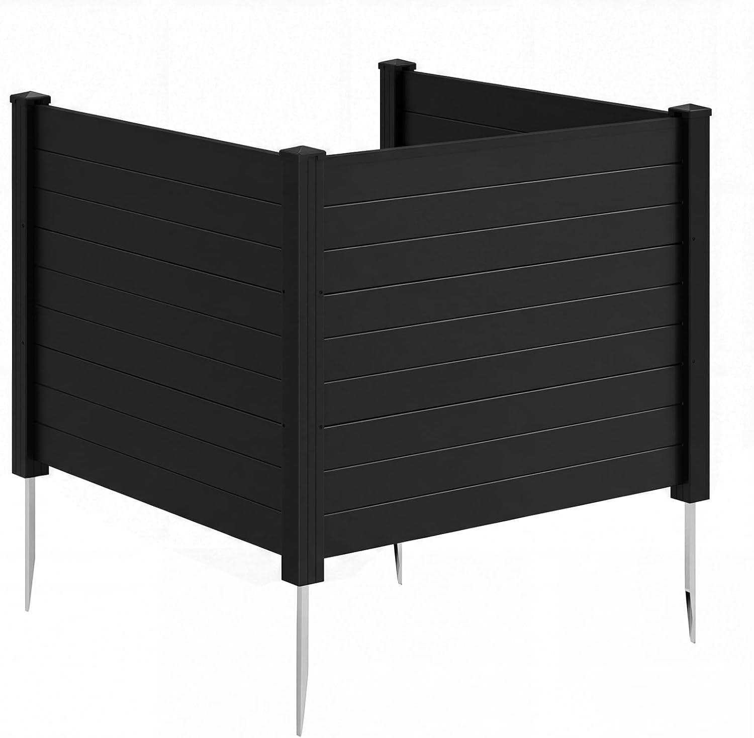 image:imageGiantex 3 Panels Air Conditioner Fence 48W x 36H Outdoor Privacy Screen with Metal Stakes NoDig Decorative Trash Can Enclosure PP Freestanding Fences for Garden Lawn AC Unit Pool Pump WhiteBlack