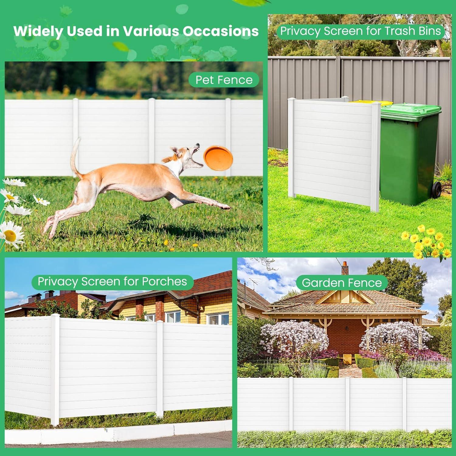 image:imageGiantex 3 Panels Air Conditioner Fence 48W x 36H Outdoor Privacy Screen with Metal Stakes NoDig Decorative Trash Can Enclosure PP Freestanding Fences for Garden Lawn AC Unit Pool Pump WhiteWhite