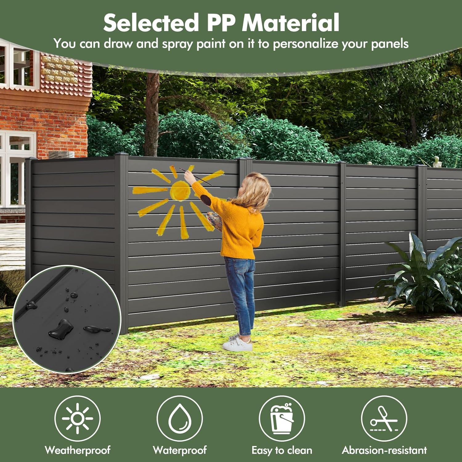 image:imageGiantex 3 Panels Air Conditioner Fence 48W x 36H Outdoor Privacy Screen with Metal Stakes NoDig Decorative Trash Can Enclosure PP Freestanding Fences for Garden Lawn AC Unit Pool Pump WhiteBlack