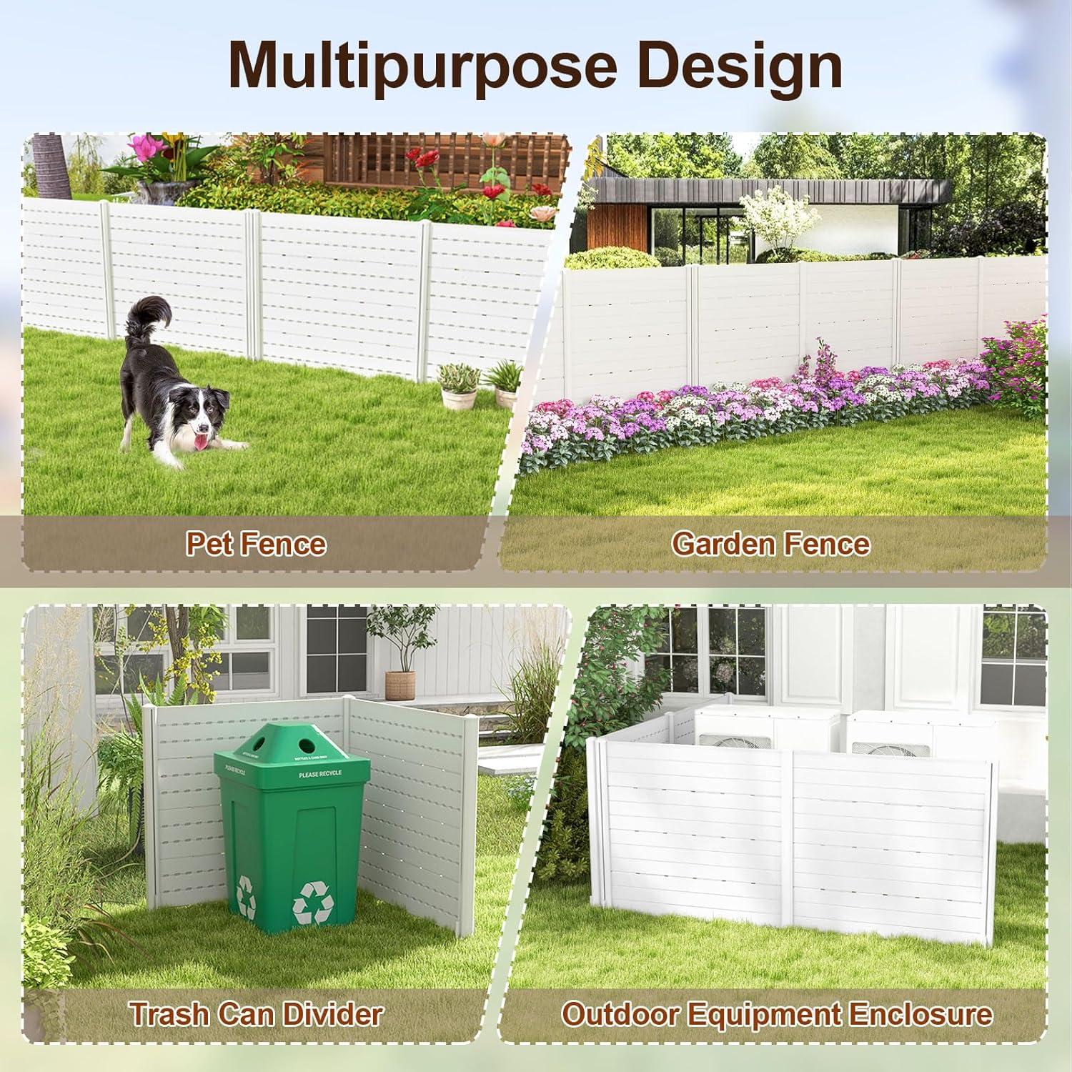 image:imageGiantex 3 Panels Air Conditioner Fence 48W x 36H Outdoor Privacy Screen with Metal Stakes NoDig Decorative Trash Can Enclosure PP Freestanding Fences for Garden Lawn AC Unit Pool Pump WhiteWhite