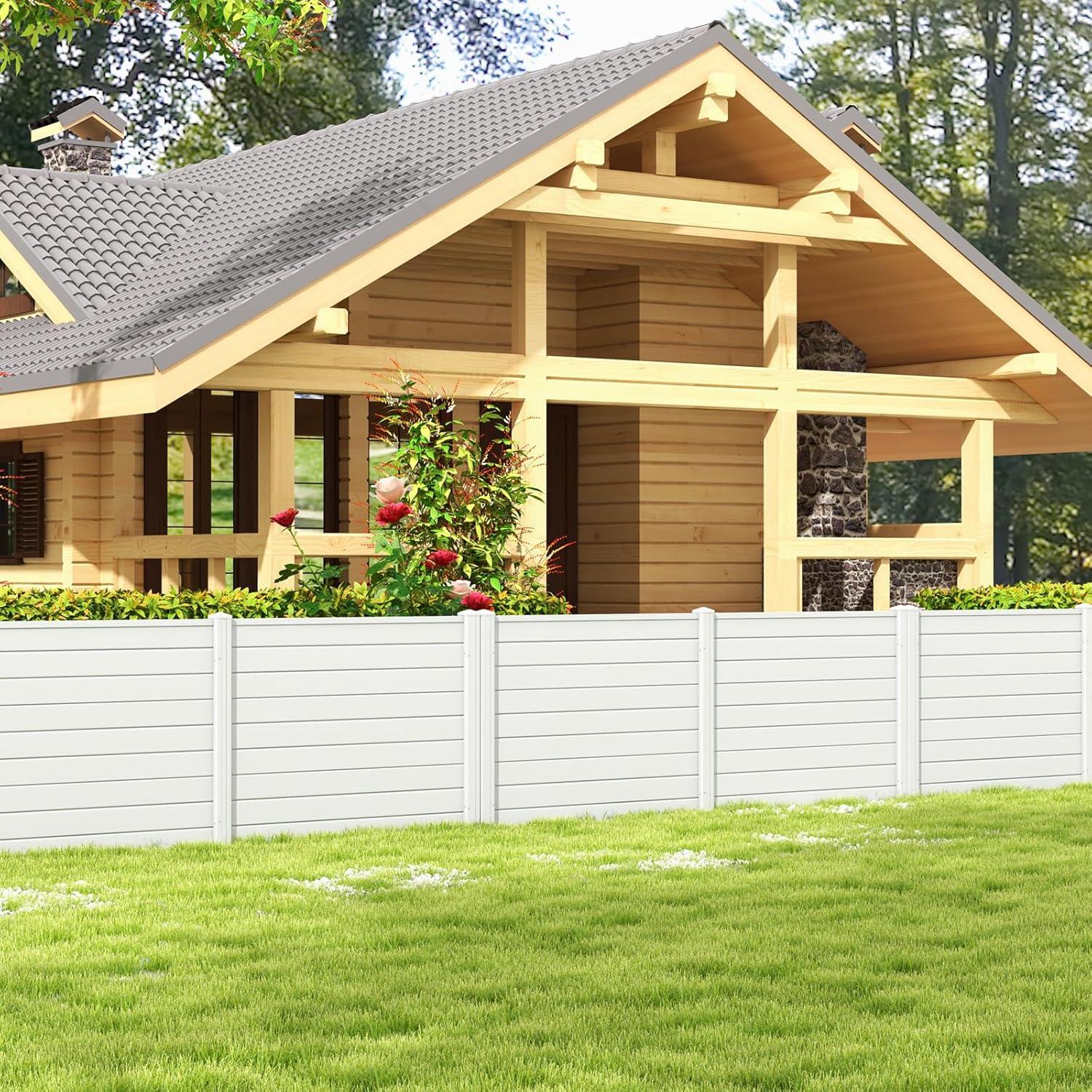 image:imageGiantex 3 Panels Air Conditioner Fence 48W x 36H Outdoor Privacy Screen with Metal Stakes NoDig Decorative Trash Can Enclosure PP Freestanding Fences for Garden Lawn AC Unit Pool Pump WhiteWhite