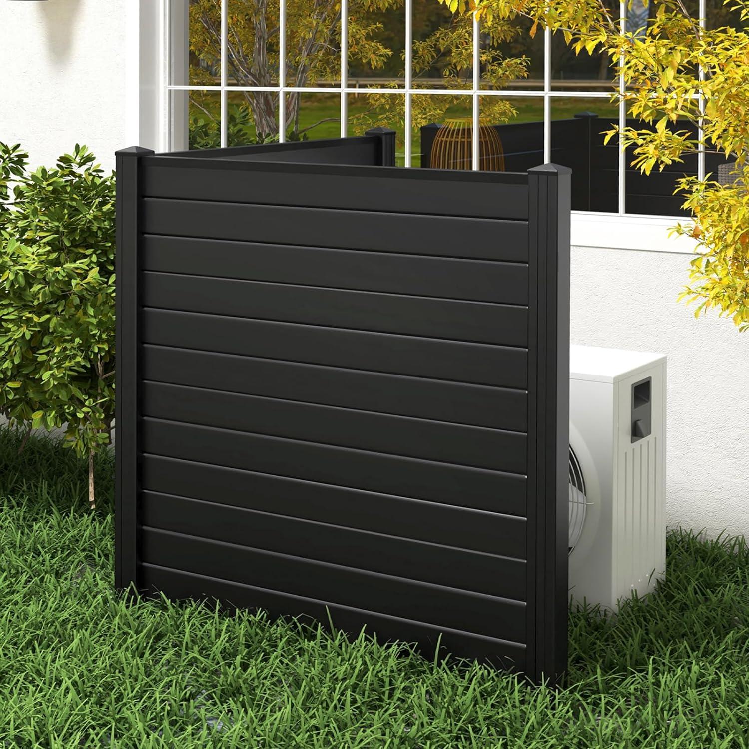 image:imageGiantex 3 Panels Air Conditioner Fence 48W x 36H Outdoor Privacy Screen with Metal Stakes NoDig Decorative Trash Can Enclosure PP Freestanding Fences for Garden Lawn AC Unit Pool Pump WhiteBlack