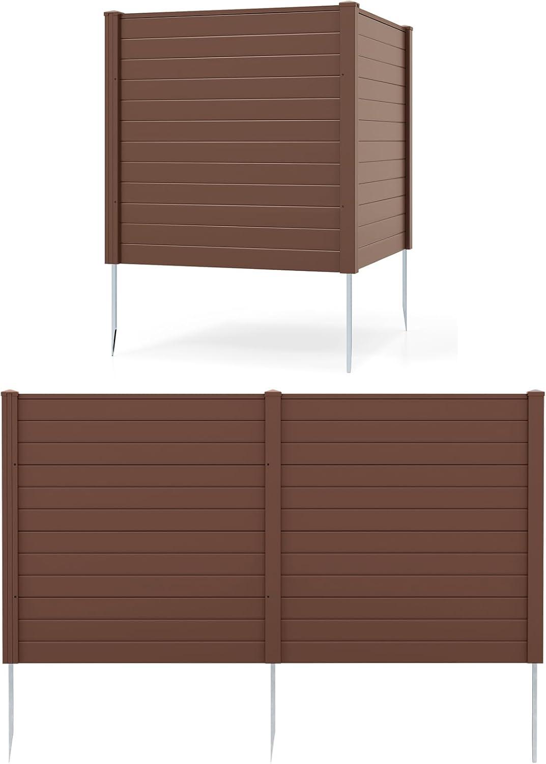 image:imageGiantex 3 Panels Air Conditioner Fence 48W x 36H Outdoor Privacy Screen with Metal Stakes NoDig Decorative Trash Can Enclosure PP Freestanding Fences for Garden Lawn AC Unit Pool Pump WhiteBrown