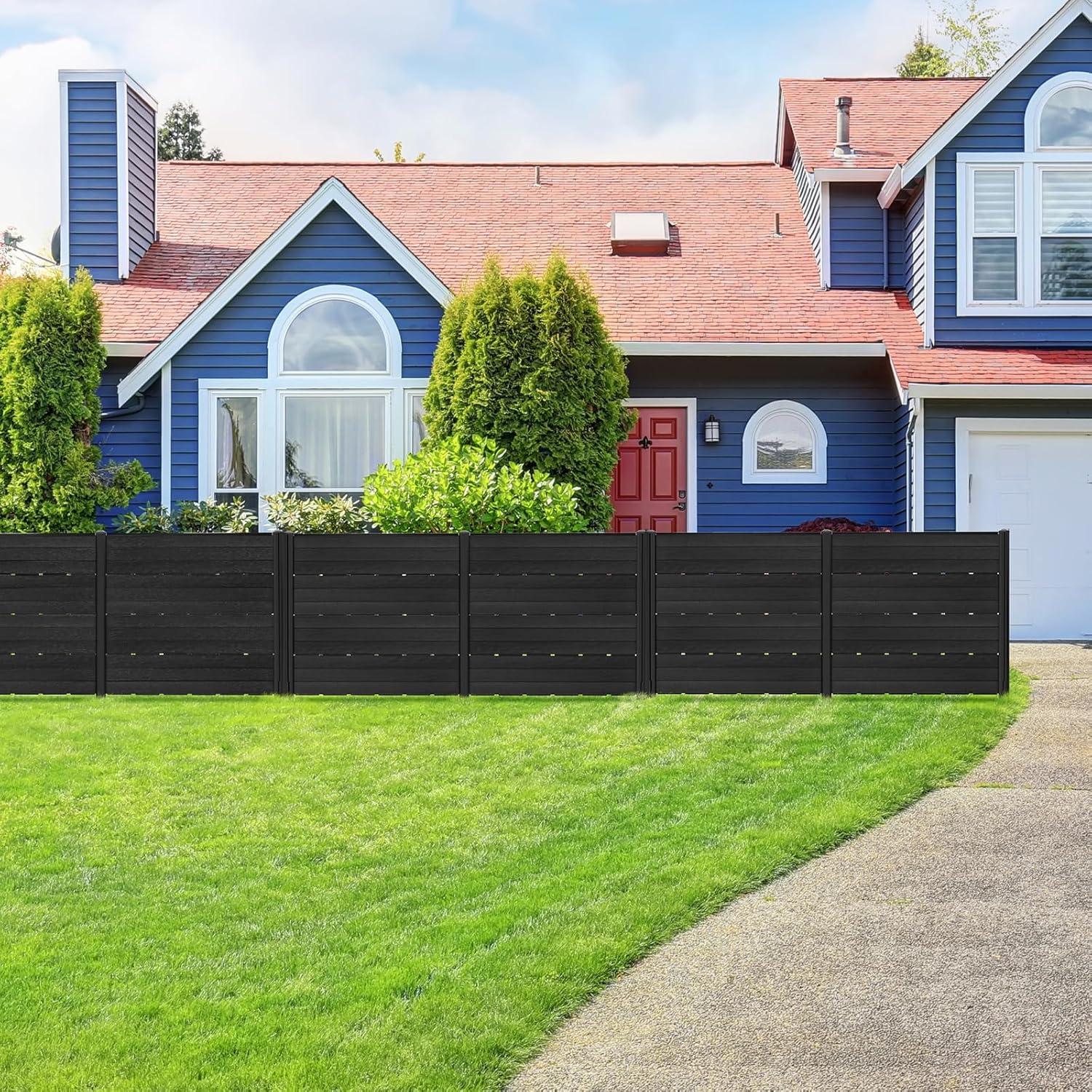 image:imageGiantex 3 Panels Air Conditioner Fence 48W x 36H Outdoor Privacy Screen with Metal Stakes NoDig Decorative Trash Can Enclosure PP Freestanding Fences for Garden Lawn AC Unit Pool Pump WhiteBlack