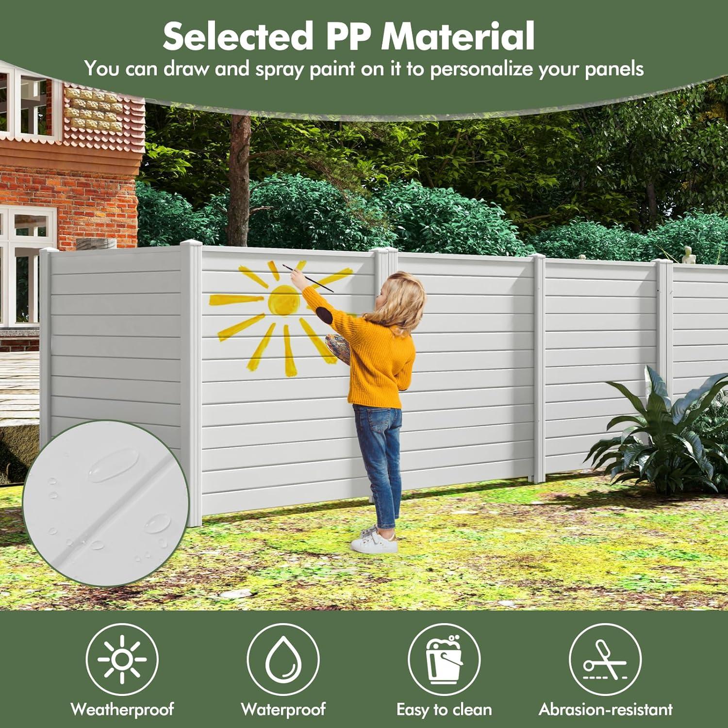 image:imageGiantex 3 Panels Air Conditioner Fence 48W x 36H Outdoor Privacy Screen with Metal Stakes NoDig Decorative Trash Can Enclosure PP Freestanding Fences for Garden Lawn AC Unit Pool Pump WhiteWhite