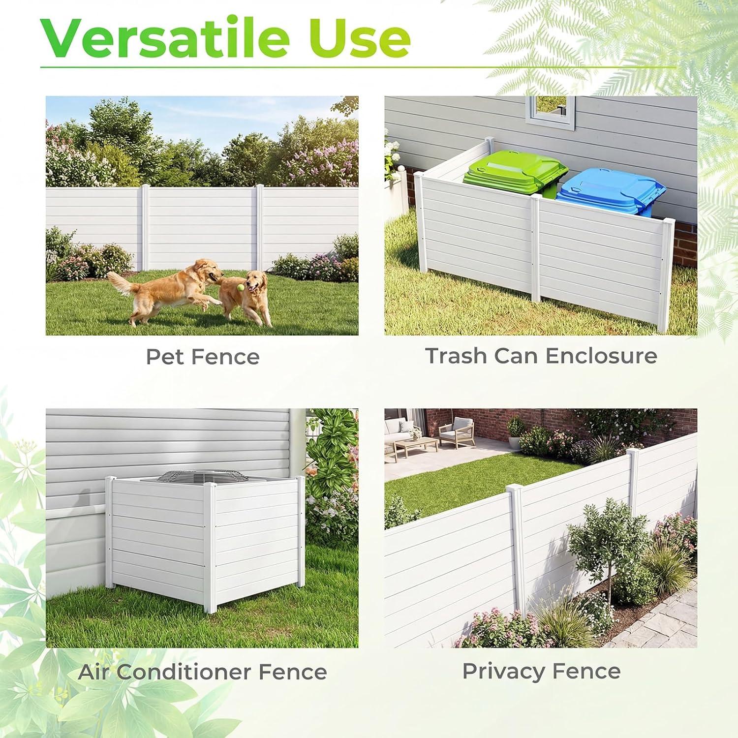 image:imageGiantex 3 Panels Air Conditioner Fence 48W x 36H Outdoor Privacy Screen with Metal Stakes NoDig Decorative Trash Can Enclosure PP Freestanding Fences for Garden Lawn AC Unit Pool Pump WhiteWhite