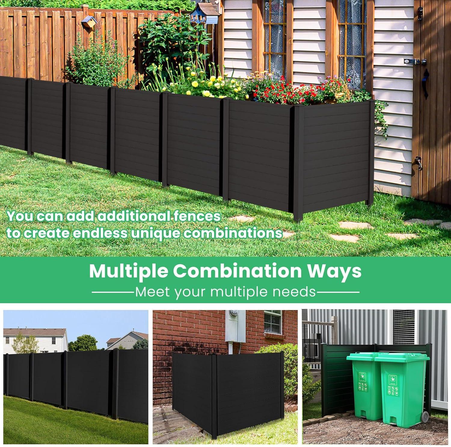 image:imageGiantex 3 Panels Air Conditioner Fence 48W x 36H Outdoor Privacy Screen with Metal Stakes NoDig Decorative Trash Can Enclosure PP Freestanding Fences for Garden Lawn AC Unit Pool Pump WhiteBlack