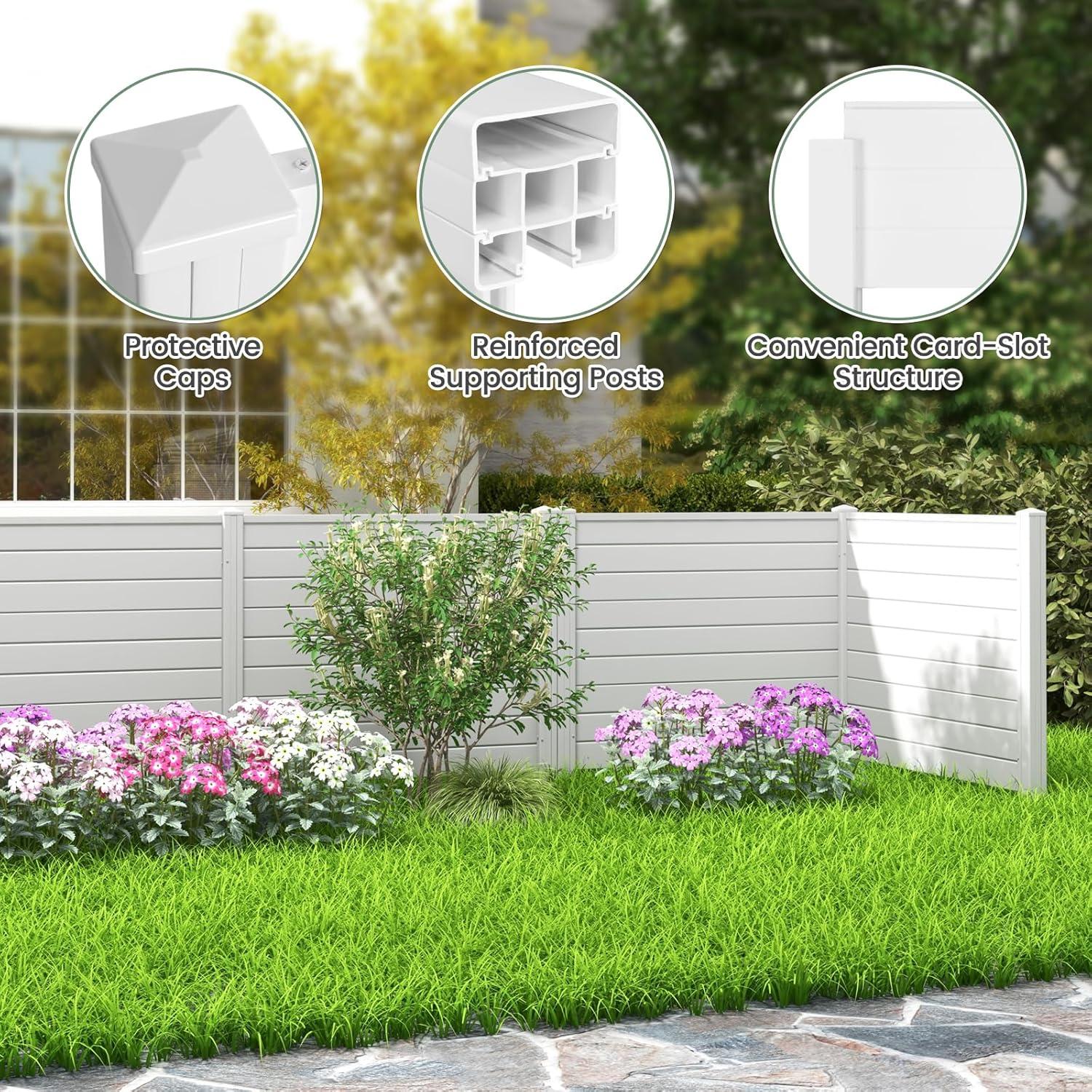 image:imageGiantex 3 Panels Air Conditioner Fence 48W x 36H Outdoor Privacy Screen with Metal Stakes NoDig Decorative Trash Can Enclosure PP Freestanding Fences for Garden Lawn AC Unit Pool Pump WhiteWhite