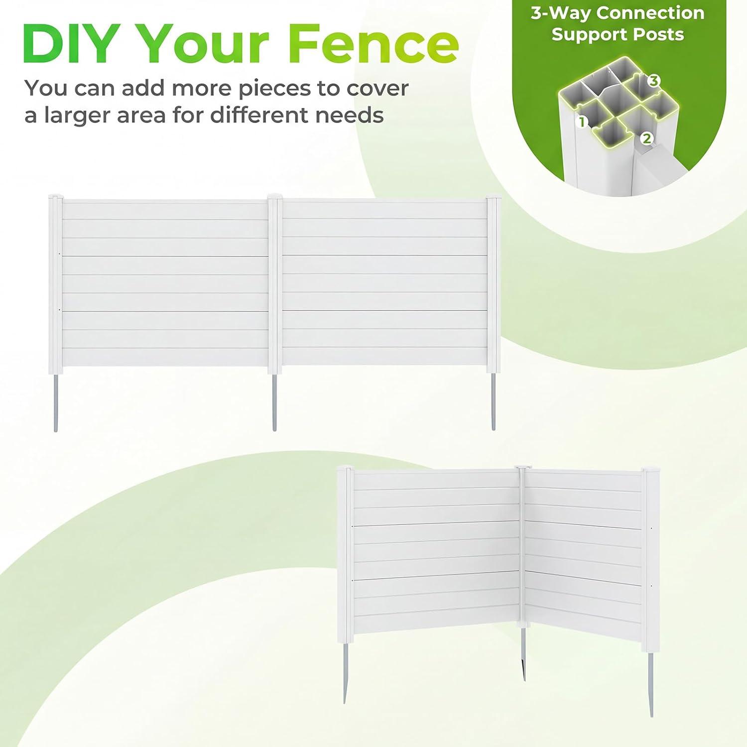 image:imageGiantex 3 Panels Air Conditioner Fence 48W x 36H Outdoor Privacy Screen with Metal Stakes NoDig Decorative Trash Can Enclosure PP Freestanding Fences for Garden Lawn AC Unit Pool Pump WhiteWhite