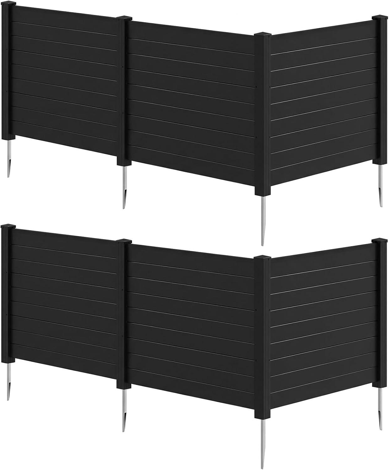 image:imageGiantex 3 Panels Air Conditioner Fence 48W x 36H Outdoor Privacy Screen with Metal Stakes NoDig Decorative Trash Can Enclosure PP Freestanding Fences for Garden Lawn AC Unit Pool Pump WhiteBlack