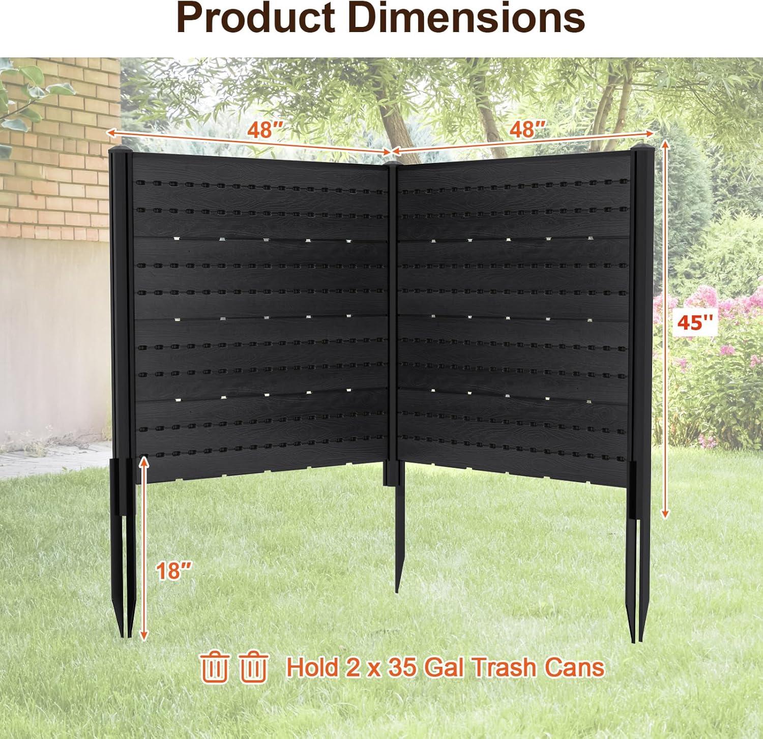image:imageGiantex 3 Panels Air Conditioner Fence 48W x 36H Outdoor Privacy Screen with Metal Stakes NoDig Decorative Trash Can Enclosure PP Freestanding Fences for Garden Lawn AC Unit Pool Pump WhiteBlack