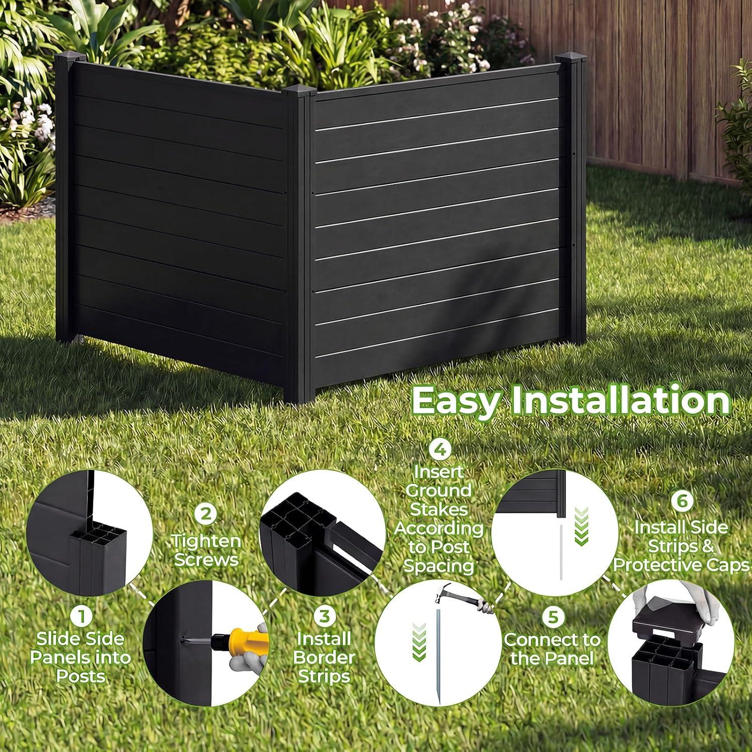 image:imageGiantex 3 Panels Air Conditioner Fence 48W x 36H Outdoor Privacy Screen with Metal Stakes NoDig Decorative Trash Can Enclosure PP Freestanding Fences for Garden Lawn AC Unit Pool Pump WhiteBlack