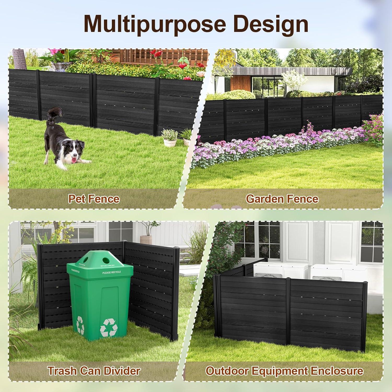 image:imageGiantex 3 Panels Air Conditioner Fence 48W x 36H Outdoor Privacy Screen with Metal Stakes NoDig Decorative Trash Can Enclosure PP Freestanding Fences for Garden Lawn AC Unit Pool Pump WhiteBlack