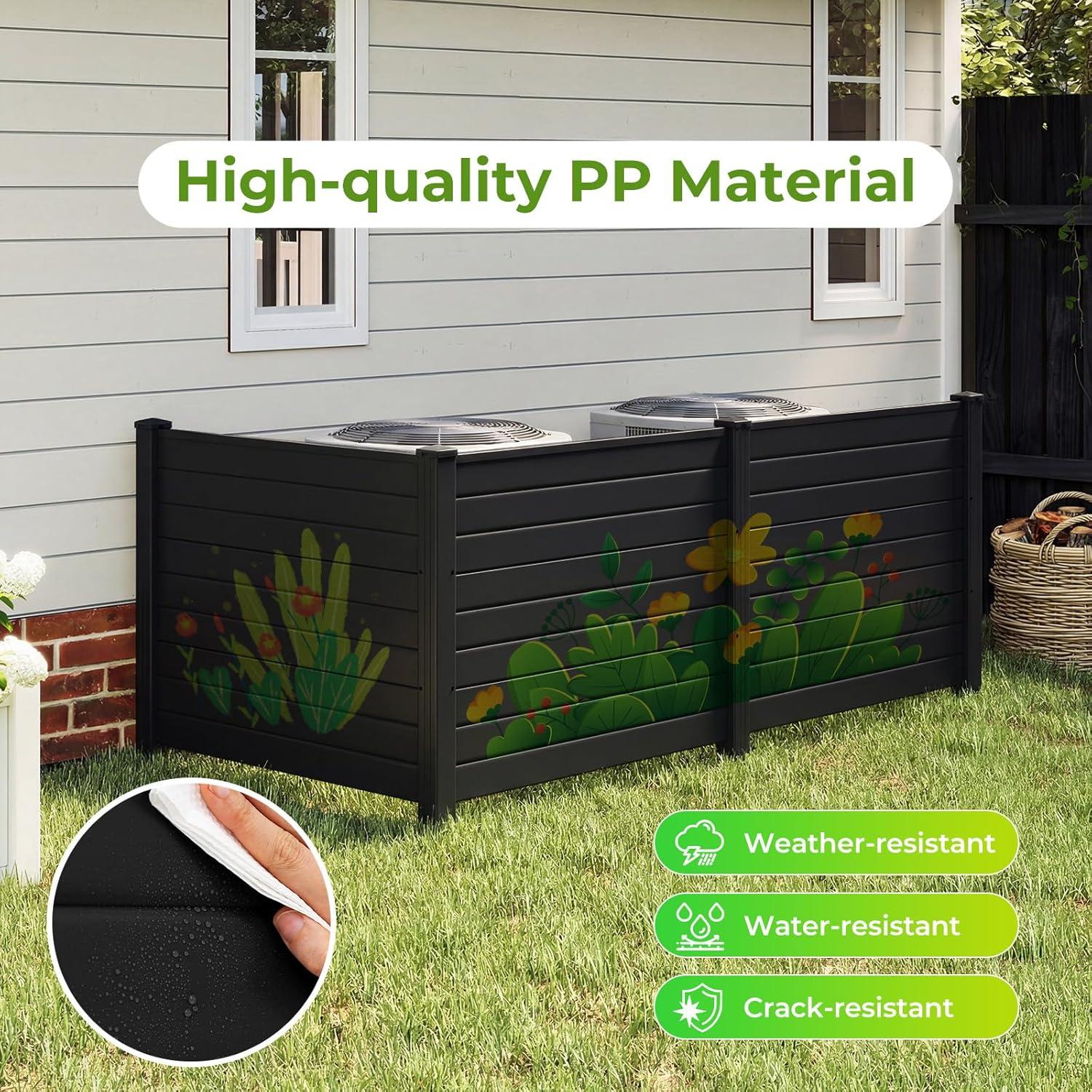 image:imageGiantex 3 Panels Air Conditioner Fence 48W x 36H Outdoor Privacy Screen with Metal Stakes NoDig Decorative Trash Can Enclosure PP Freestanding Fences for Garden Lawn AC Unit Pool Pump WhiteBlack