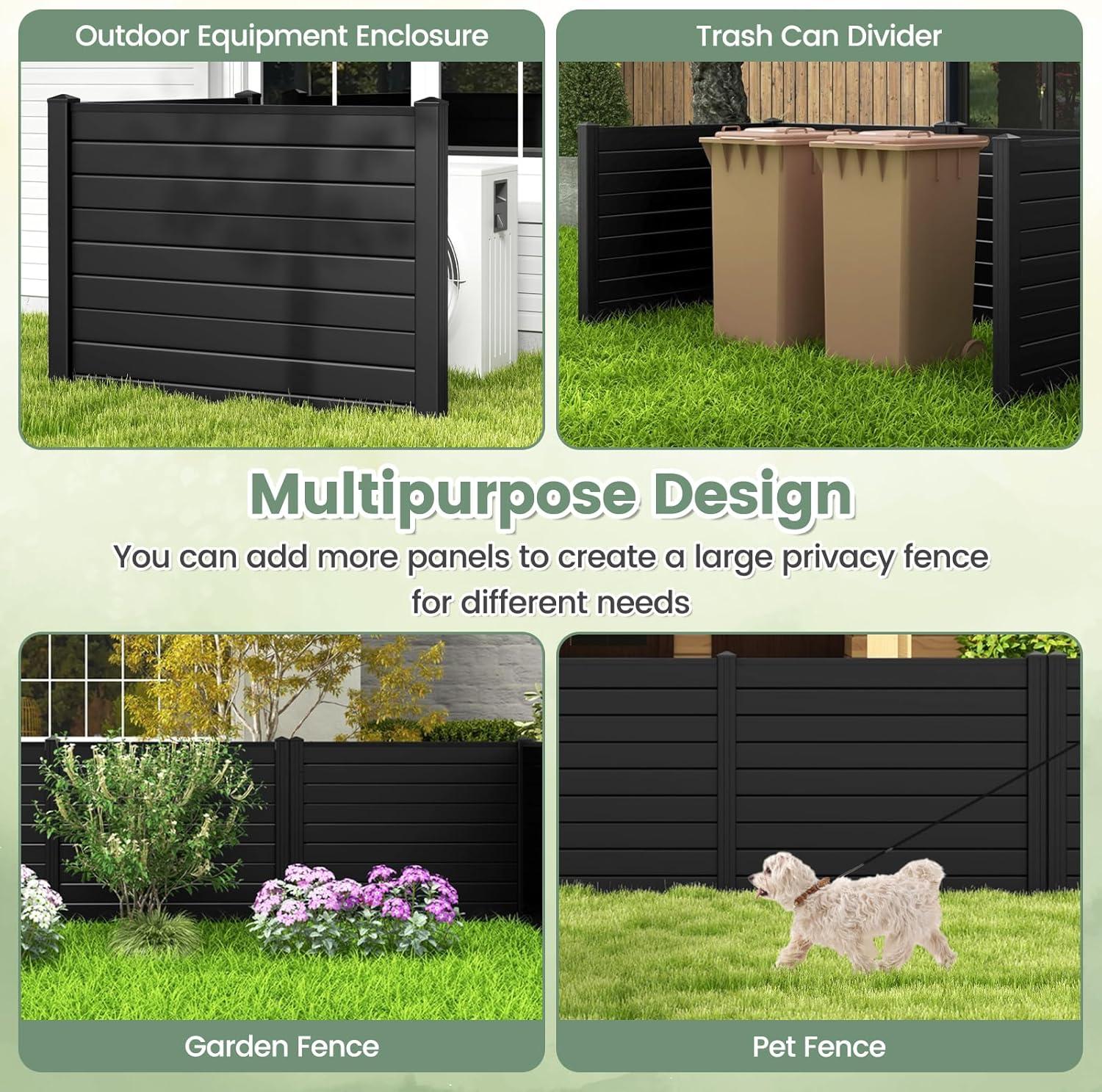 image:imageGiantex 3 Panels Air Conditioner Fence 48W x 36H Outdoor Privacy Screen with Metal Stakes NoDig Decorative Trash Can Enclosure PP Freestanding Fences for Garden Lawn AC Unit Pool Pump WhiteBlack