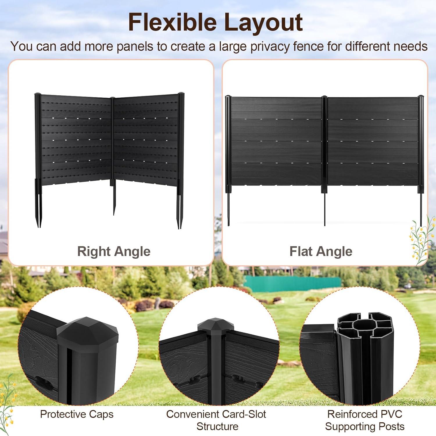 image:imageGiantex 3 Panels Air Conditioner Fence 48W x 36H Outdoor Privacy Screen with Metal Stakes NoDig Decorative Trash Can Enclosure PP Freestanding Fences for Garden Lawn AC Unit Pool Pump WhiteBlack