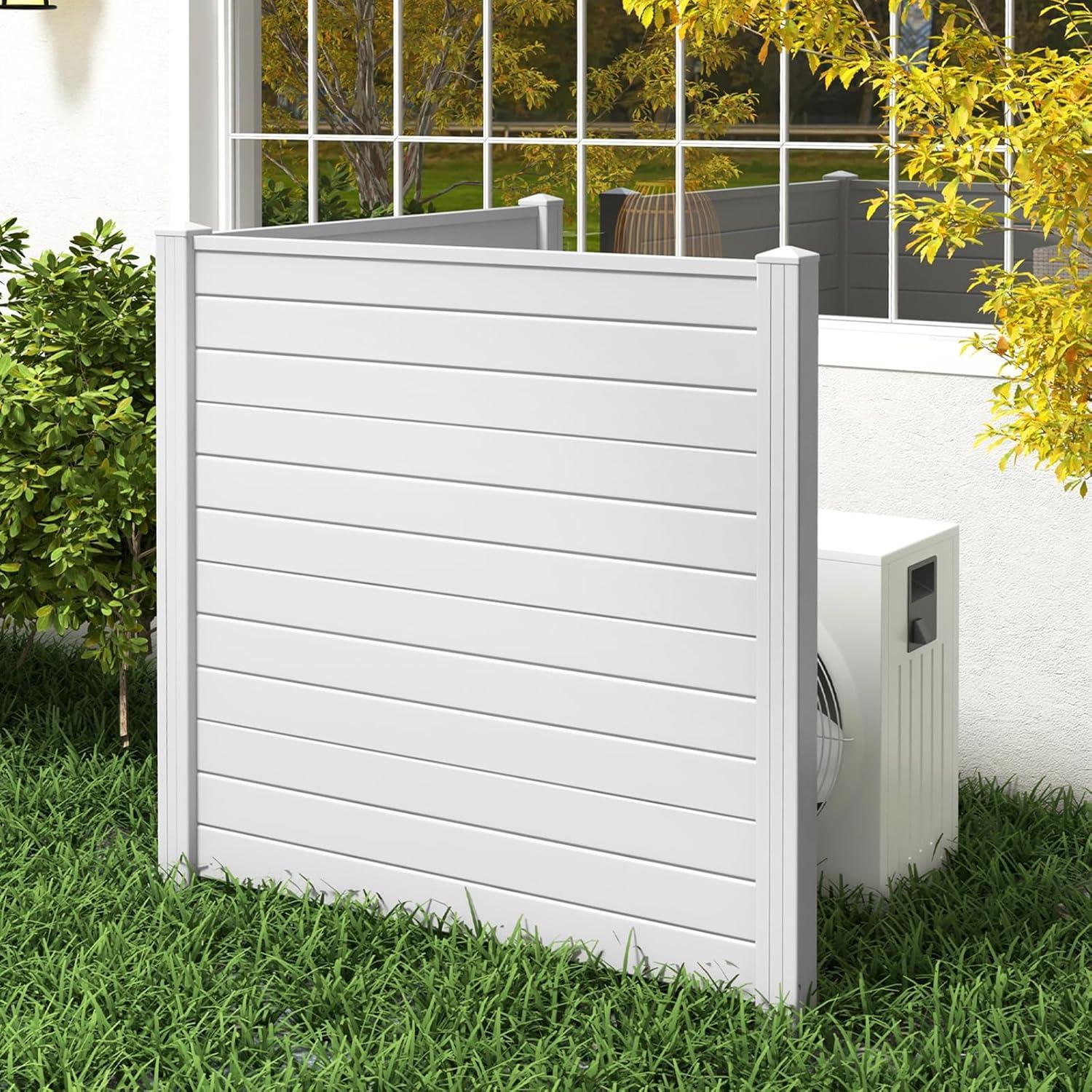 image:imageGiantex 3 Panels Air Conditioner Fence 48W x 36H Outdoor Privacy Screen with Metal Stakes NoDig Decorative Trash Can Enclosure PP Freestanding Fences for Garden Lawn AC Unit Pool Pump WhiteWhite