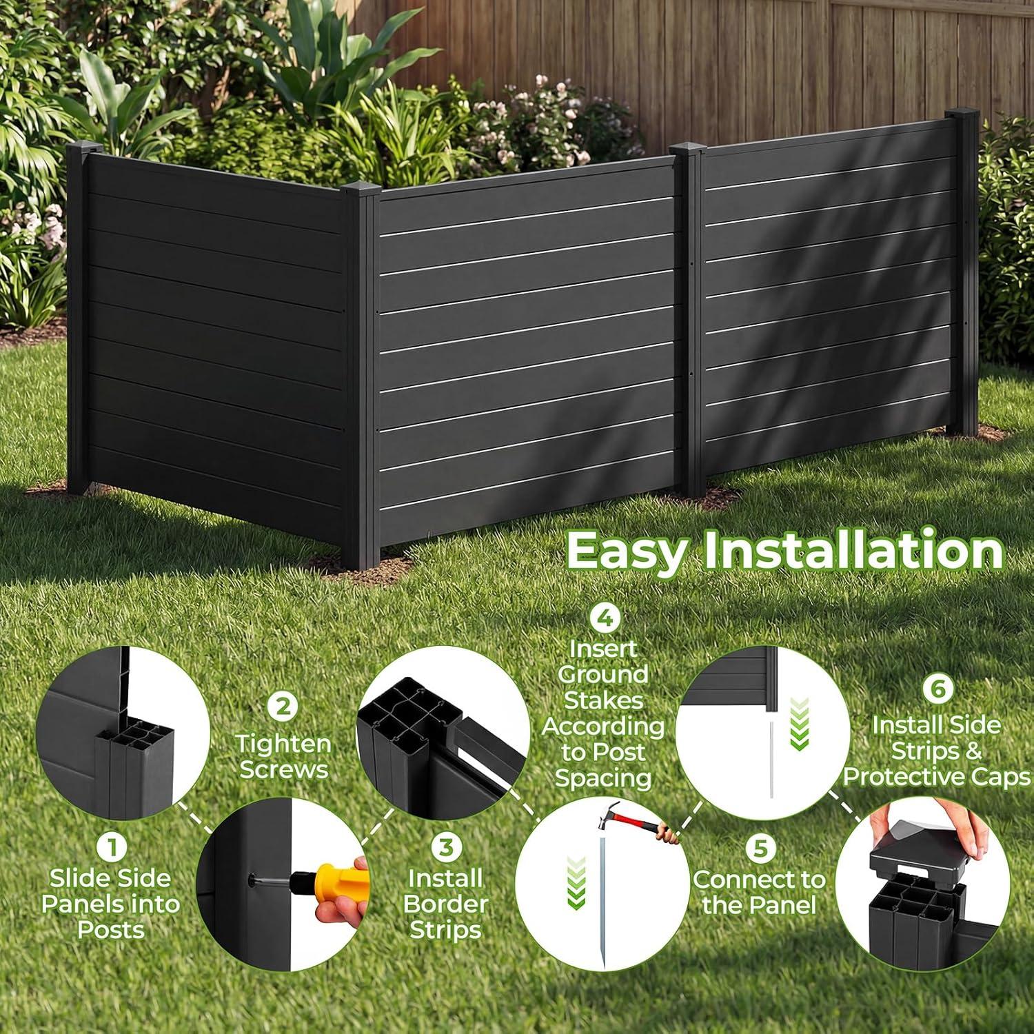 image:imageGiantex 3 Panels Air Conditioner Fence 48W x 36H Outdoor Privacy Screen with Metal Stakes NoDig Decorative Trash Can Enclosure PP Freestanding Fences for Garden Lawn AC Unit Pool Pump WhiteBlack