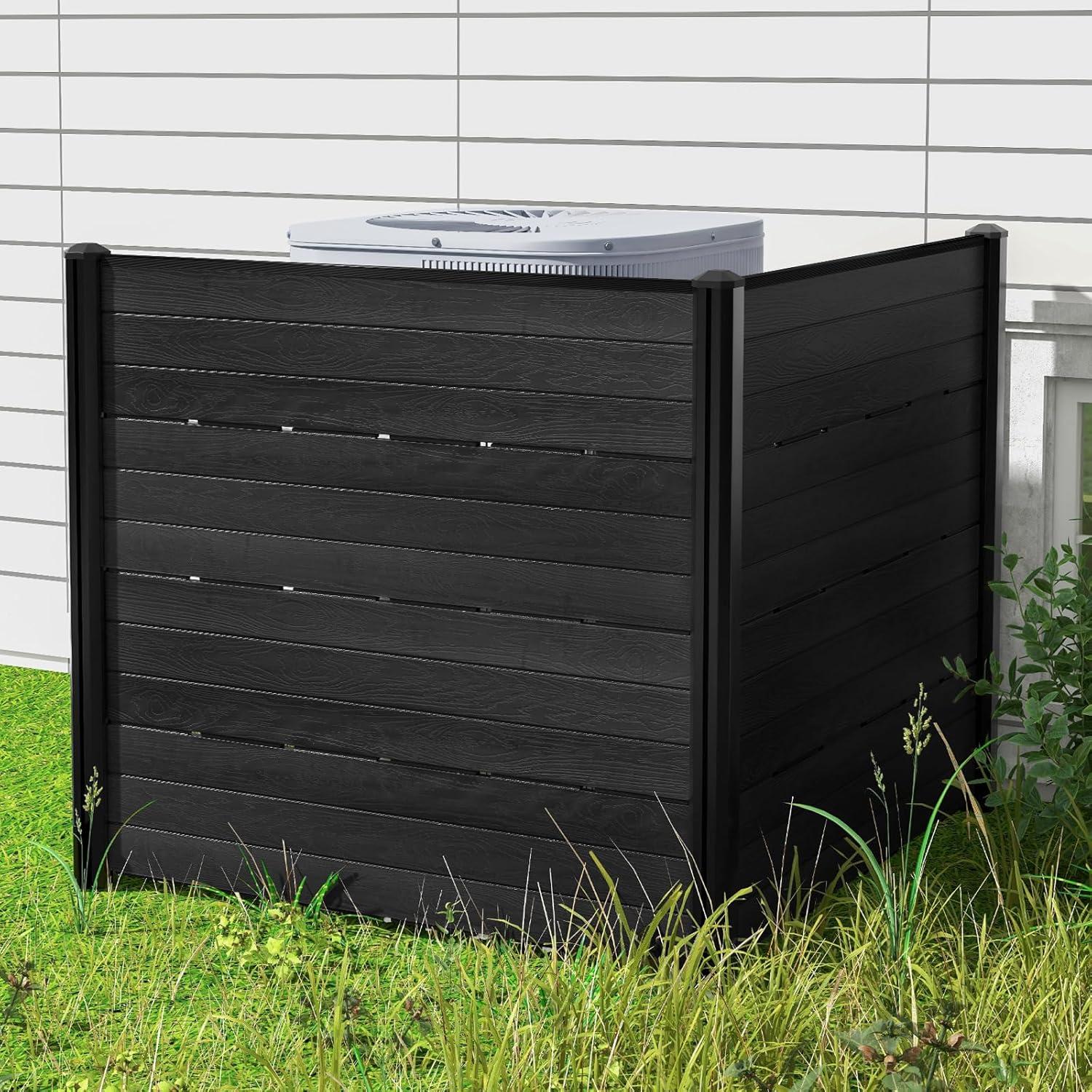image:imageGiantex 3 Panels Air Conditioner Fence 48W x 36H Outdoor Privacy Screen with Metal Stakes NoDig Decorative Trash Can Enclosure PP Freestanding Fences for Garden Lawn AC Unit Pool Pump WhiteBlack