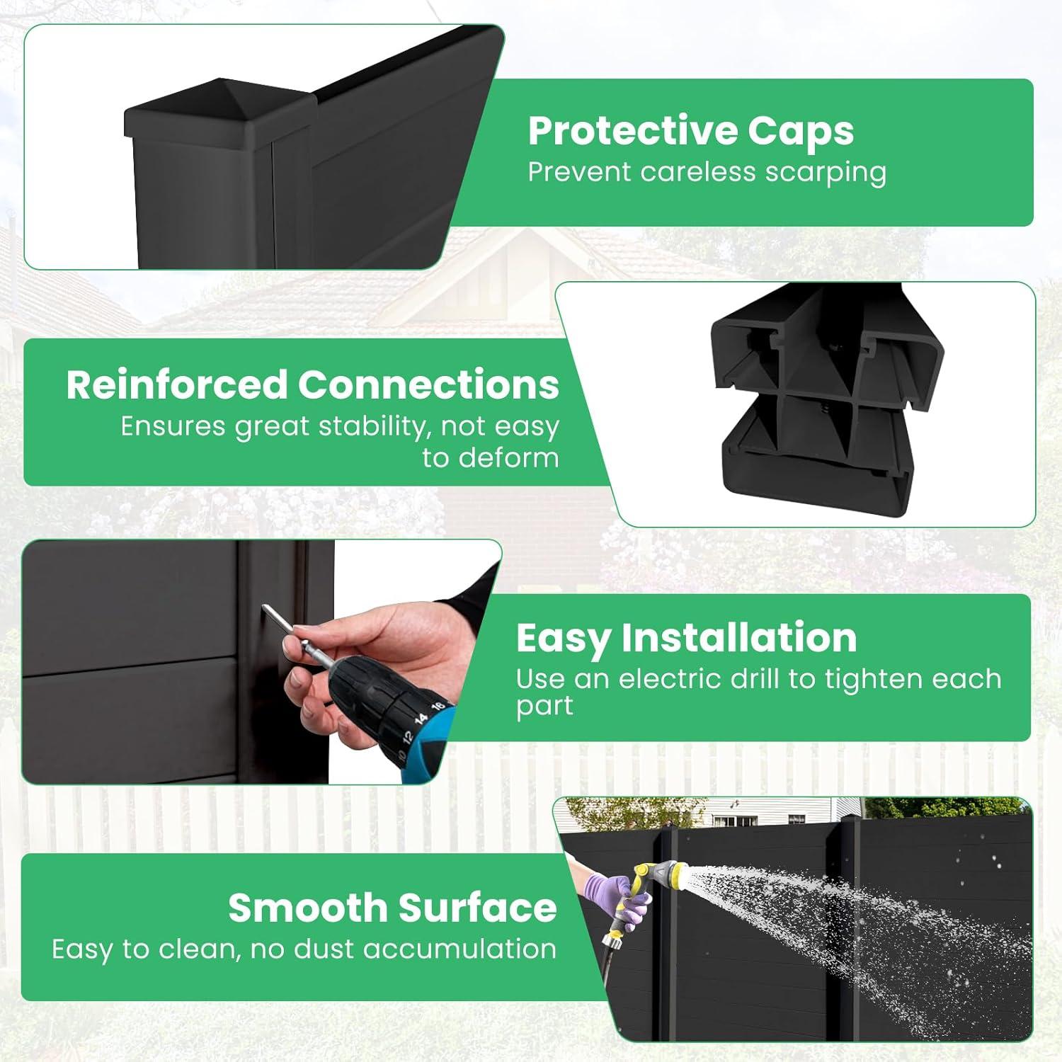 image:imageGiantex 3 Panels Air Conditioner Fence 48W x 36H Outdoor Privacy Screen with Metal Stakes NoDig Decorative Trash Can Enclosure PP Freestanding Fences for Garden Lawn AC Unit Pool Pump WhiteBlack