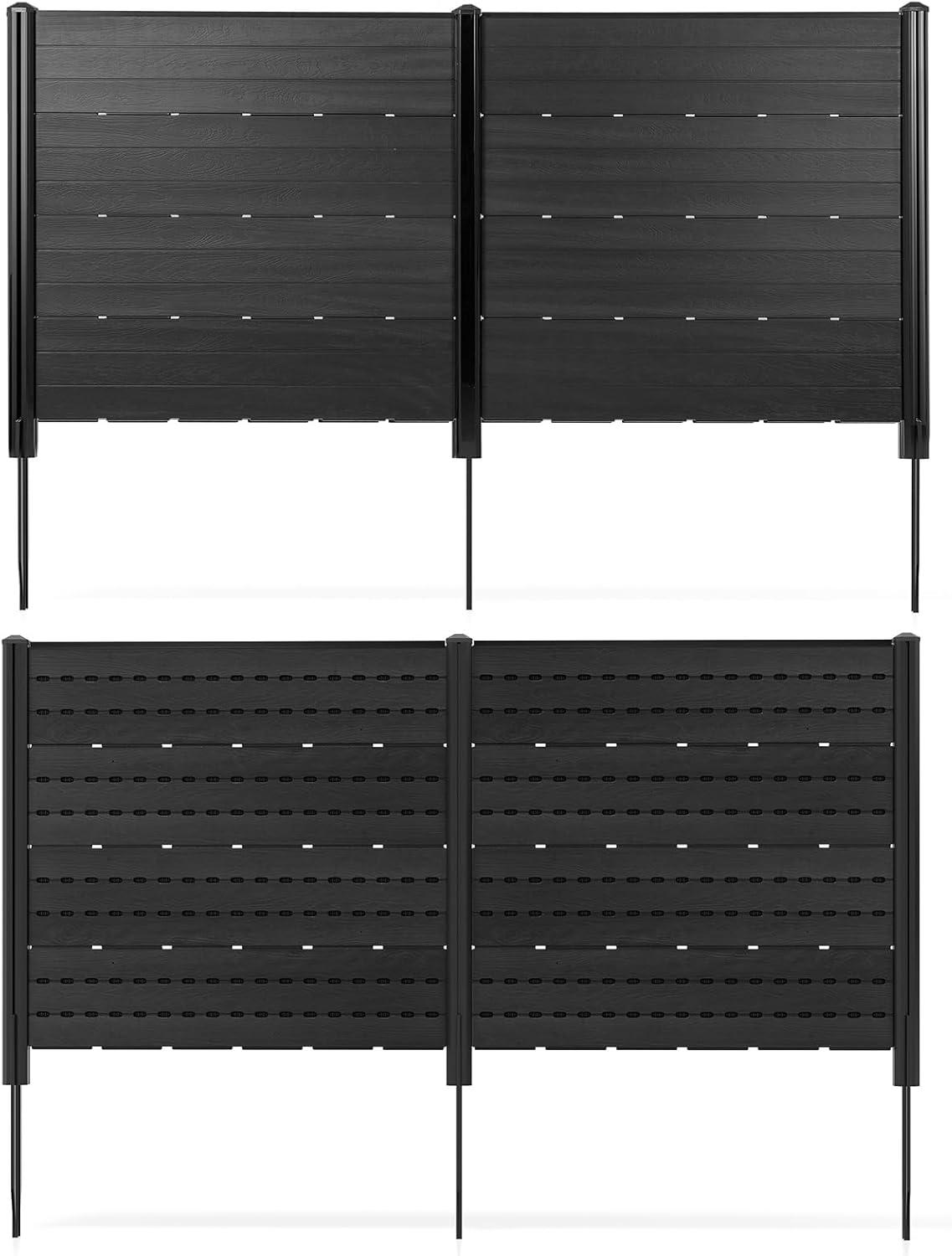 image:imageGiantex 3 Panels Air Conditioner Fence 48W x 36H Outdoor Privacy Screen with Metal Stakes NoDig Decorative Trash Can Enclosure PP Freestanding Fences for Garden Lawn AC Unit Pool Pump WhiteBlack