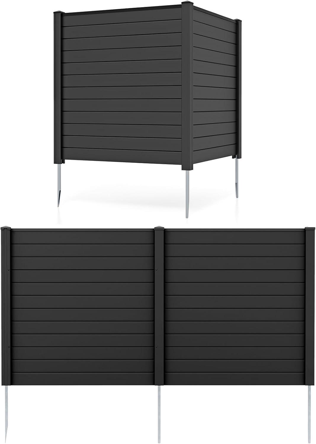 image:imageGiantex 3 Panels Air Conditioner Fence 48W x 36H Outdoor Privacy Screen with Metal Stakes NoDig Decorative Trash Can Enclosure PP Freestanding Fences for Garden Lawn AC Unit Pool Pump WhiteBlack