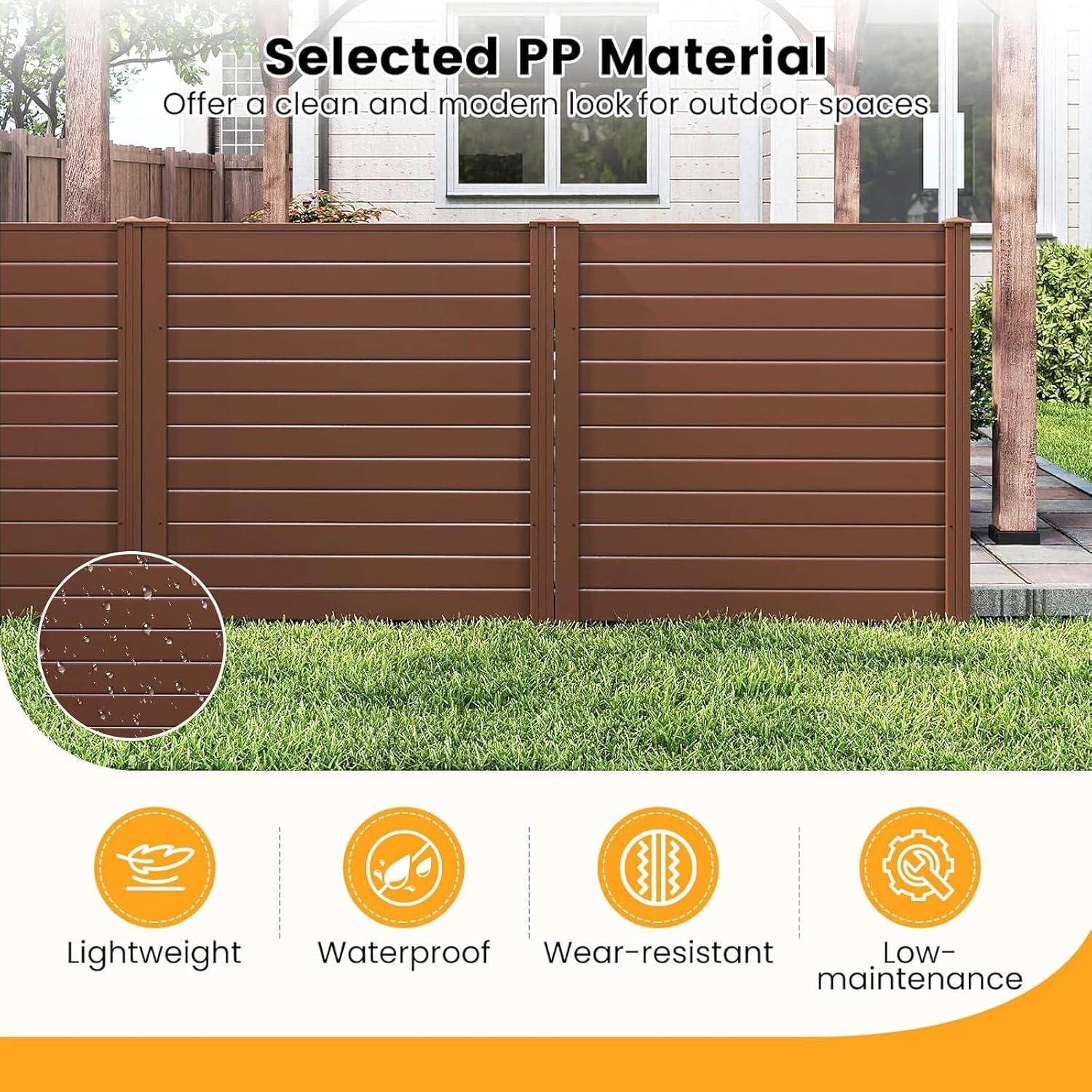 image:imageGiantex 3 Panels Air Conditioner Fence 48W x 36H Outdoor Privacy Screen with Metal Stakes NoDig Decorative Trash Can Enclosure PP Freestanding Fences for Garden Lawn AC Unit Pool Pump WhiteBrown