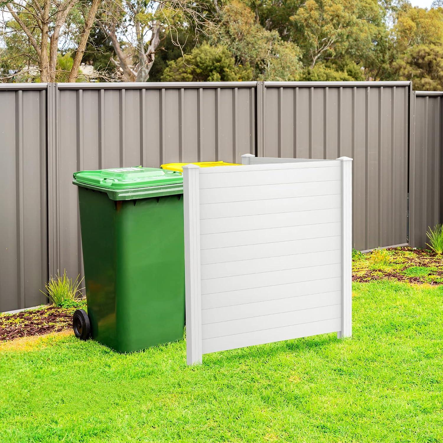 image:imageGiantex 3 Panels Air Conditioner Fence 48W x 36H Outdoor Privacy Screen with Metal Stakes NoDig Decorative Trash Can Enclosure PP Freestanding Fences for Garden Lawn AC Unit Pool Pump WhiteWhite