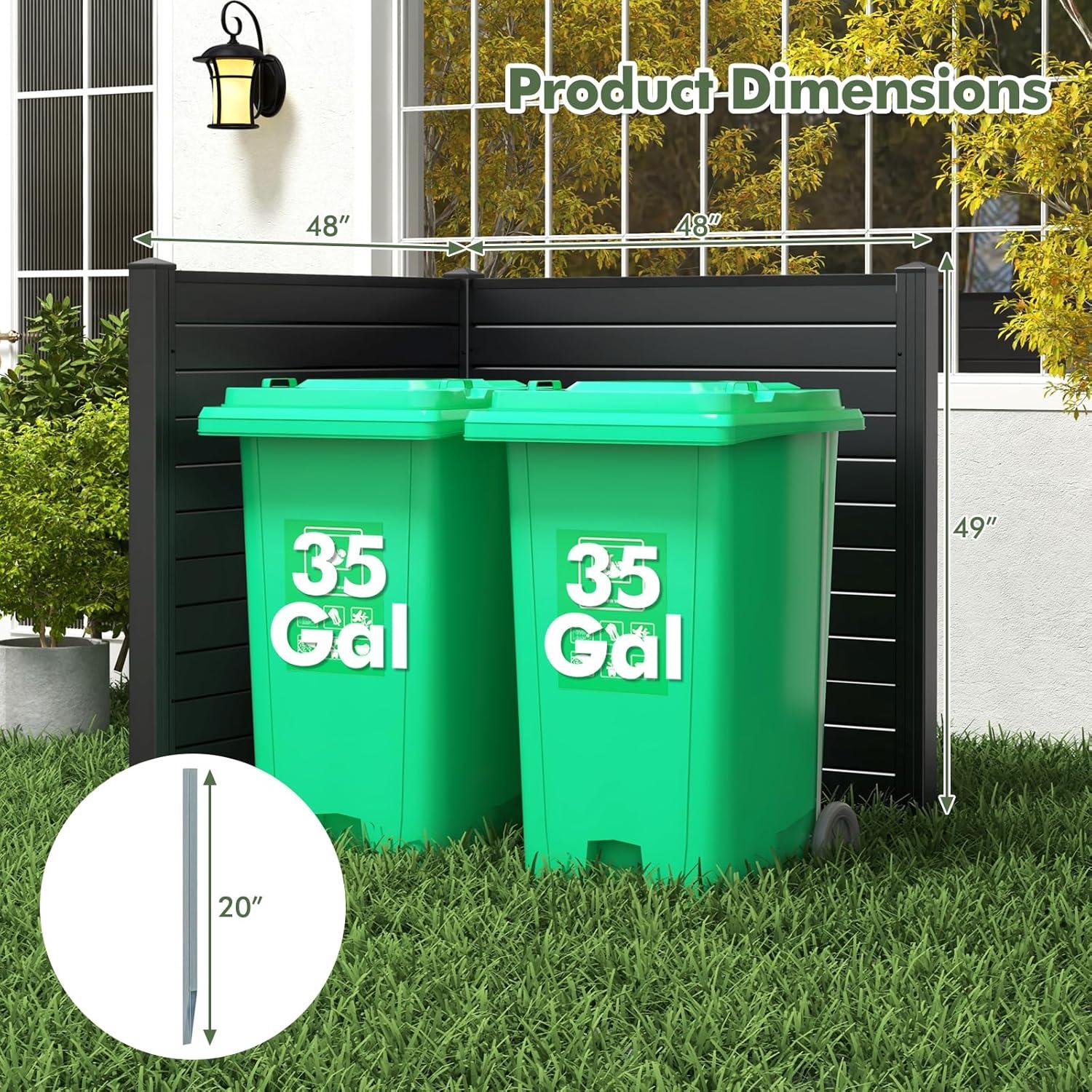 image:imageGiantex 3 Panels Air Conditioner Fence 48W x 36H Outdoor Privacy Screen with Metal Stakes NoDig Decorative Trash Can Enclosure PP Freestanding Fences for Garden Lawn AC Unit Pool Pump WhiteBlack