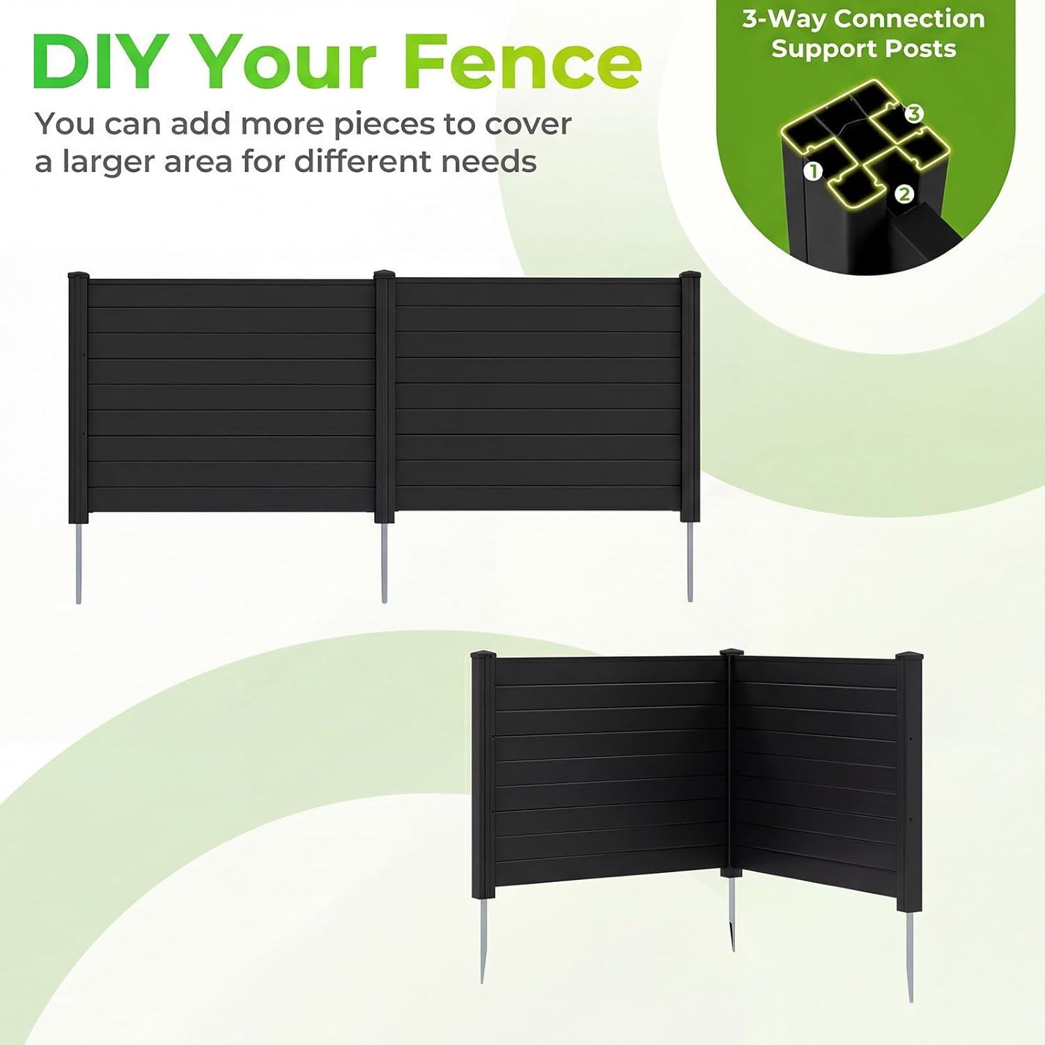 image:imageGiantex 3 Panels Air Conditioner Fence 48W x 36H Outdoor Privacy Screen with Metal Stakes NoDig Decorative Trash Can Enclosure PP Freestanding Fences for Garden Lawn AC Unit Pool Pump WhiteBlack