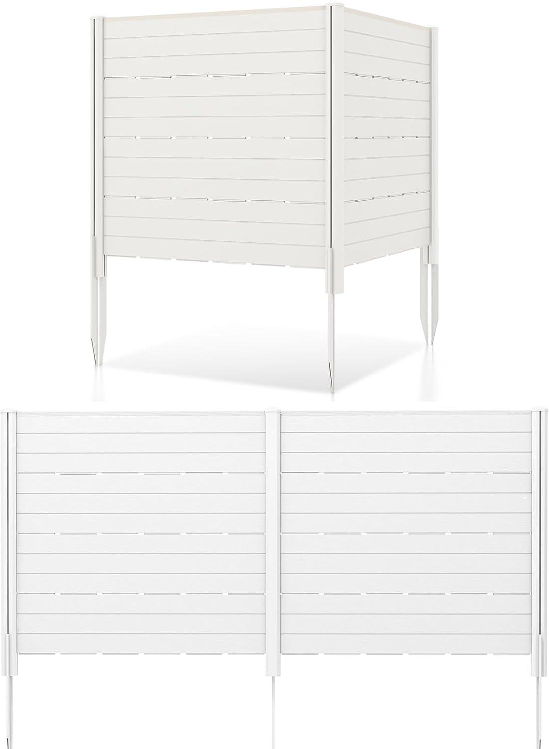 image:imageGiantex 3 Panels Air Conditioner Fence 48W x 36H Outdoor Privacy Screen with Metal Stakes NoDig Decorative Trash Can Enclosure PP Freestanding Fences for Garden Lawn AC Unit Pool Pump WhiteWhite
