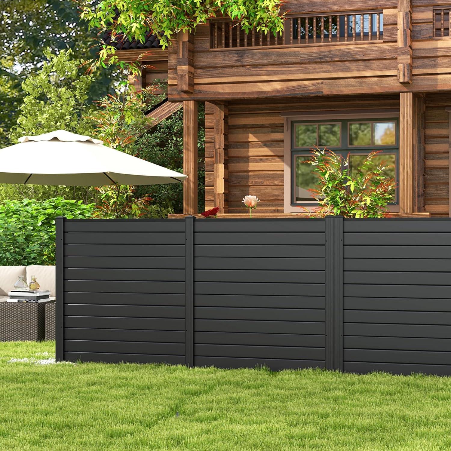 image:imageGiantex 3 Panels Air Conditioner Fence 48W x 36H Outdoor Privacy Screen with Metal Stakes NoDig Decorative Trash Can Enclosure PP Freestanding Fences for Garden Lawn AC Unit Pool Pump WhiteBlack