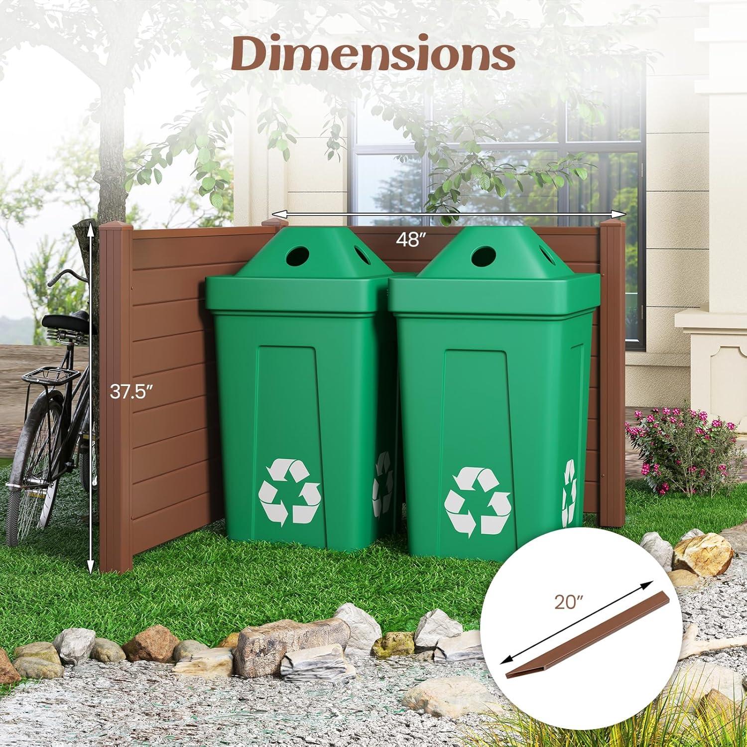 image:imageGiantex 3 Panels Air Conditioner Fence 48W x 36H Outdoor Privacy Screen with Metal Stakes NoDig Decorative Trash Can Enclosure PP Freestanding Fences for Garden Lawn AC Unit Pool Pump WhiteBrown