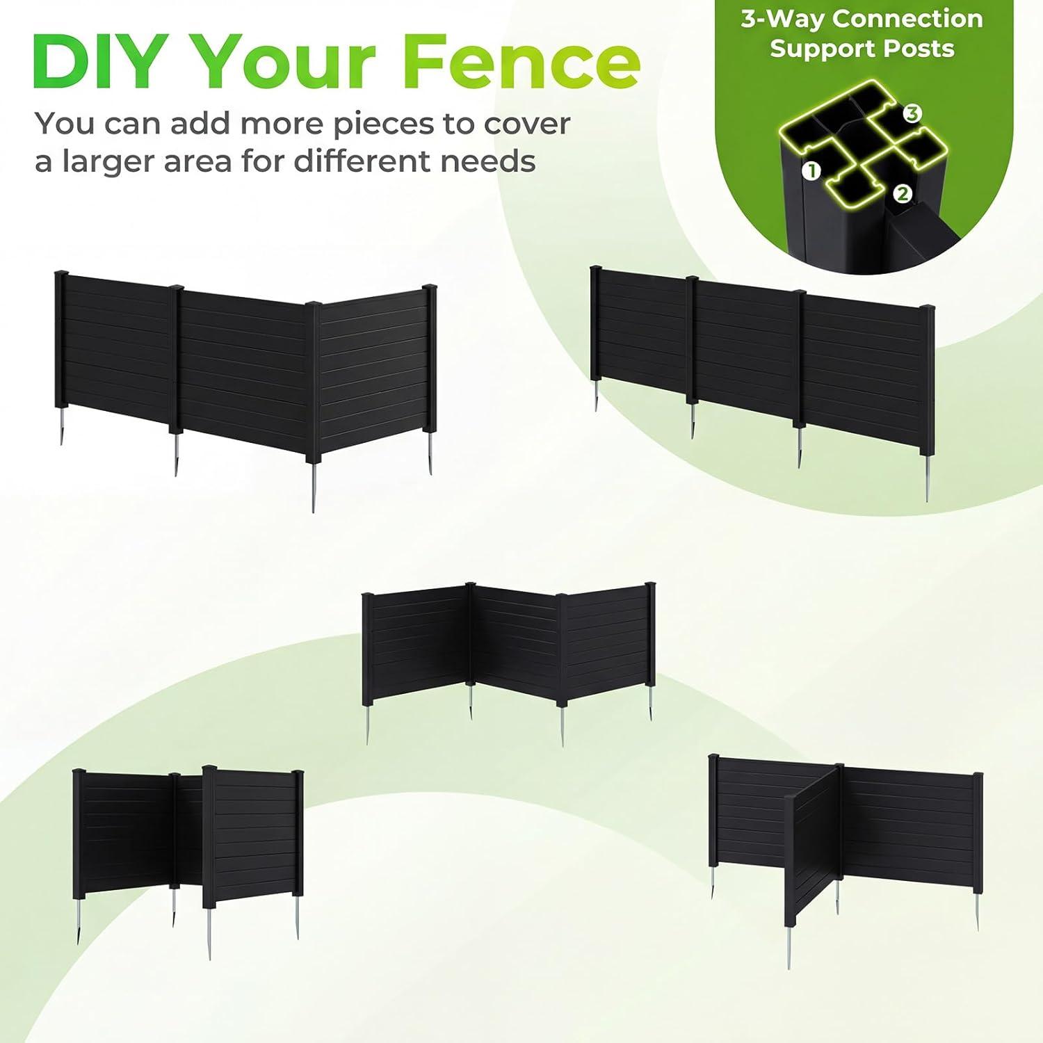 image:imageGiantex 3 Panels Air Conditioner Fence 48W x 36H Outdoor Privacy Screen with Metal Stakes NoDig Decorative Trash Can Enclosure PP Freestanding Fences for Garden Lawn AC Unit Pool Pump WhiteBlack