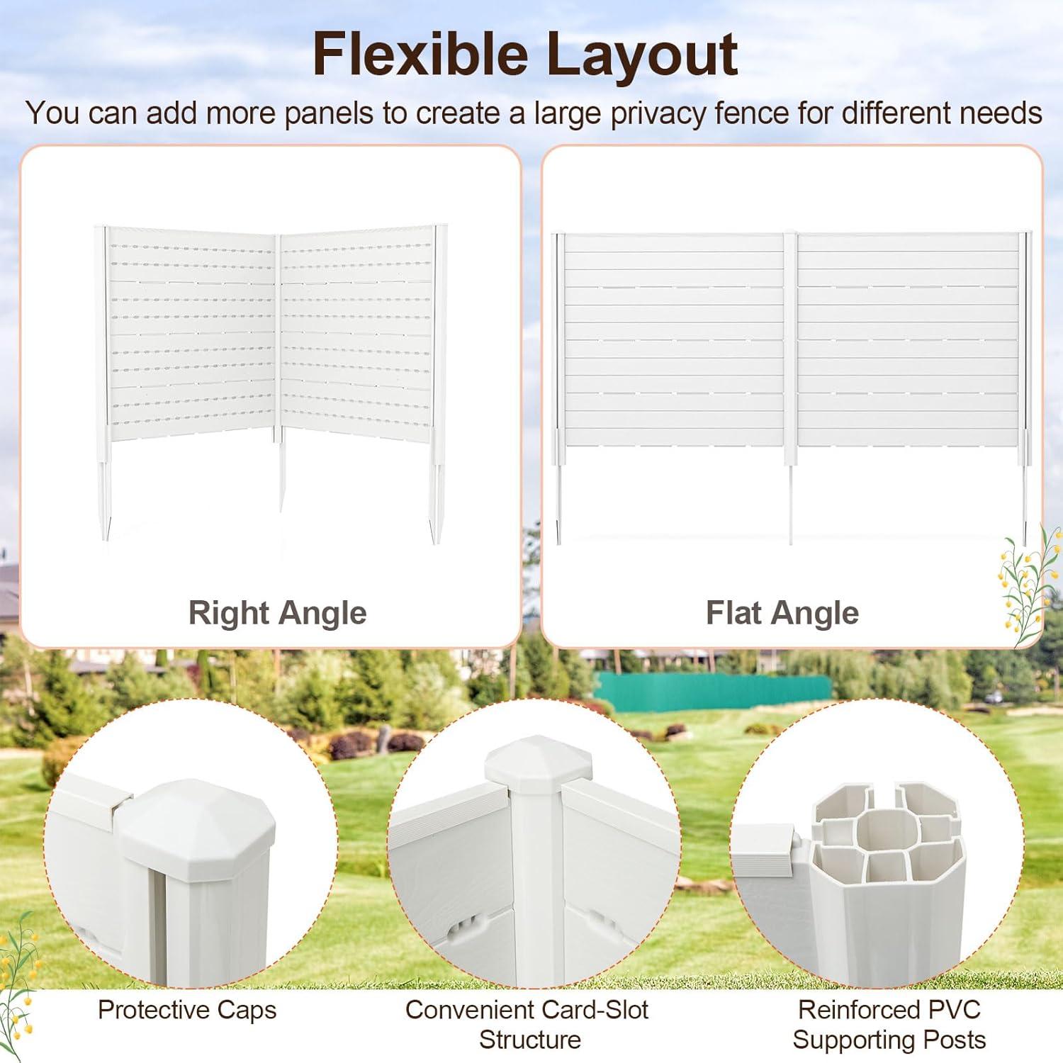 image:imageGiantex 3 Panels Air Conditioner Fence 48W x 36H Outdoor Privacy Screen with Metal Stakes NoDig Decorative Trash Can Enclosure PP Freestanding Fences for Garden Lawn AC Unit Pool Pump WhiteWhite