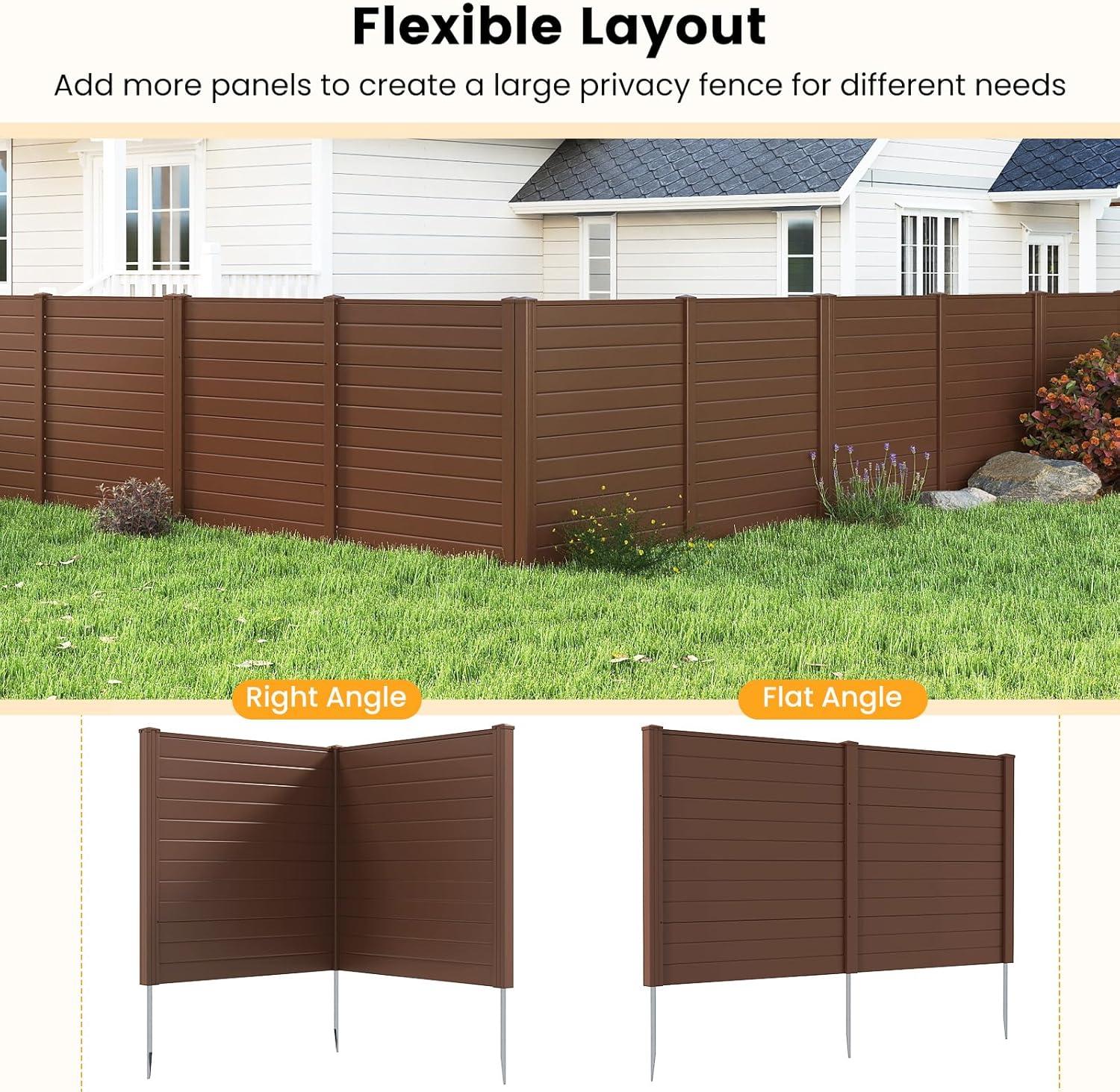 image:imageGiantex 3 Panels Air Conditioner Fence 48W x 36H Outdoor Privacy Screen with Metal Stakes NoDig Decorative Trash Can Enclosure PP Freestanding Fences for Garden Lawn AC Unit Pool Pump WhiteBrown