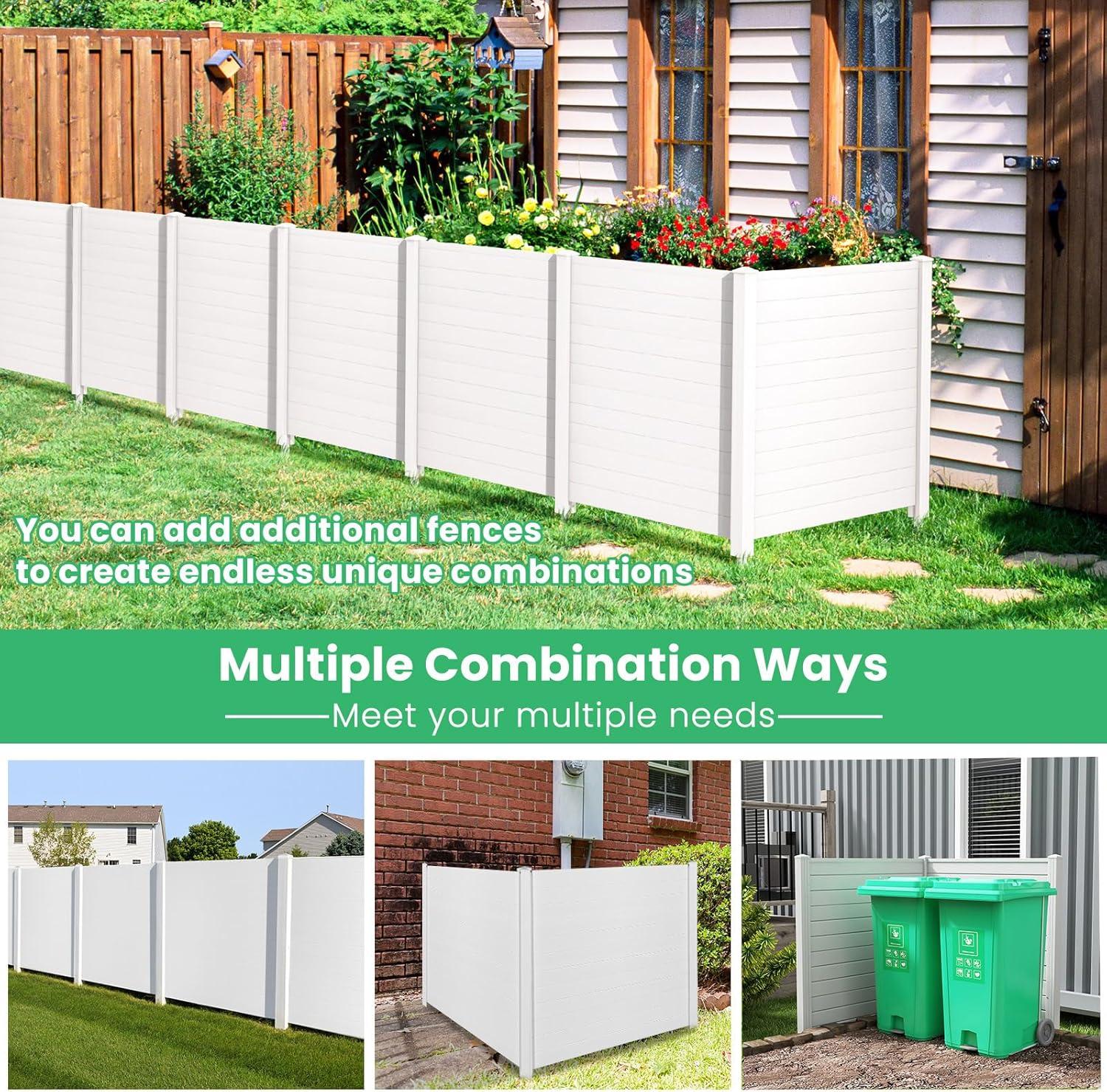 image:imageGiantex 3 Panels Air Conditioner Fence 48W x 36H Outdoor Privacy Screen with Metal Stakes NoDig Decorative Trash Can Enclosure PP Freestanding Fences for Garden Lawn AC Unit Pool Pump WhiteWhite